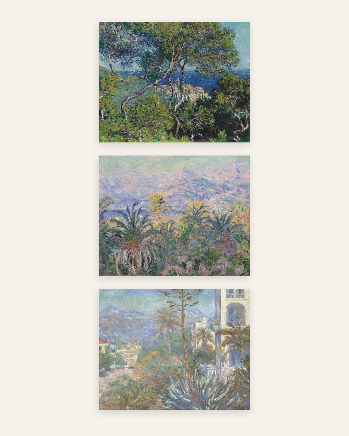 Posters de Monet, conjunto de 3: Bordighera, pinheiros, palmeiras e vivendas, sem moldura