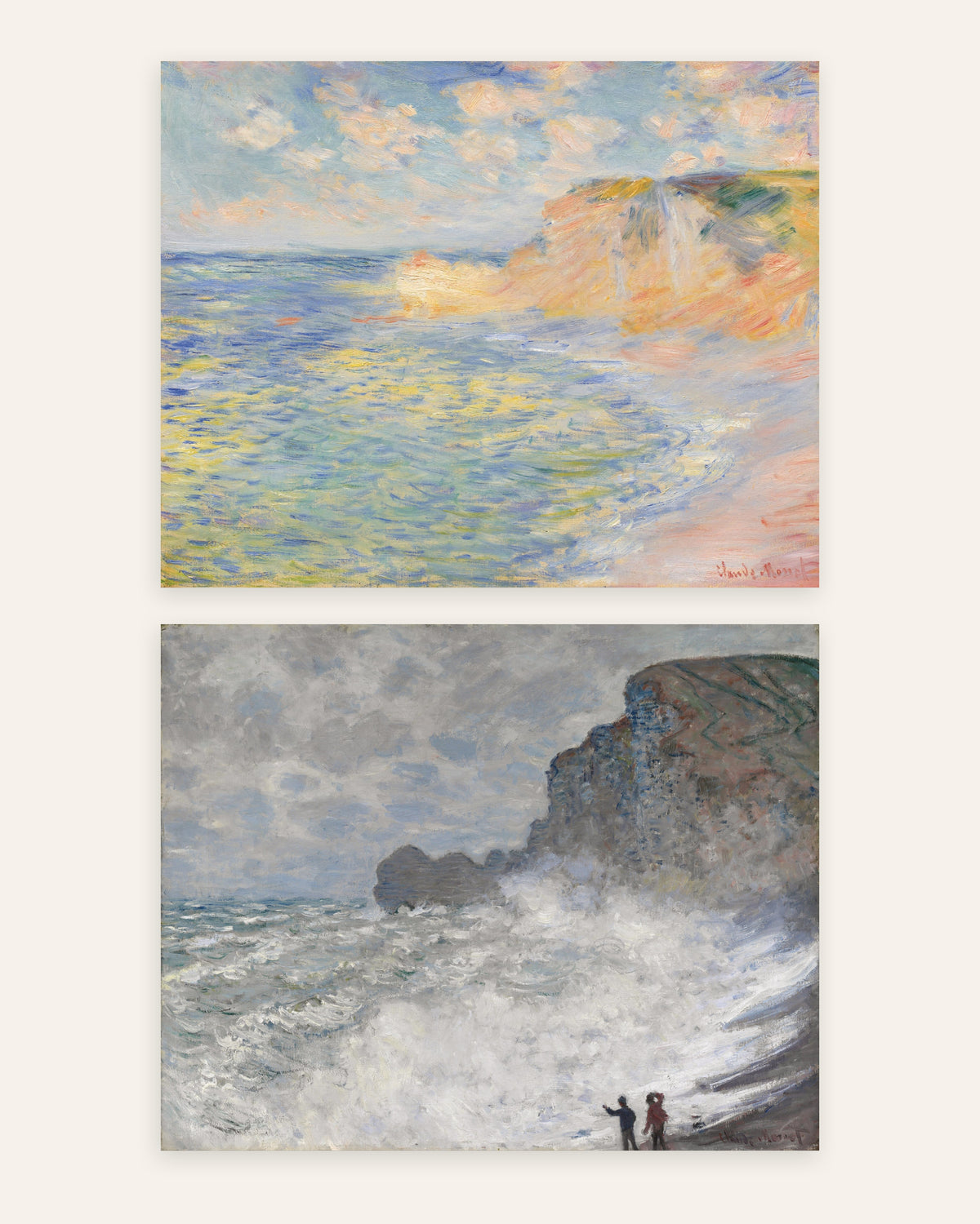 Posters de Monet, conjunto de 2: Étretat, Falésia de Amont e tempestade, sem moldura