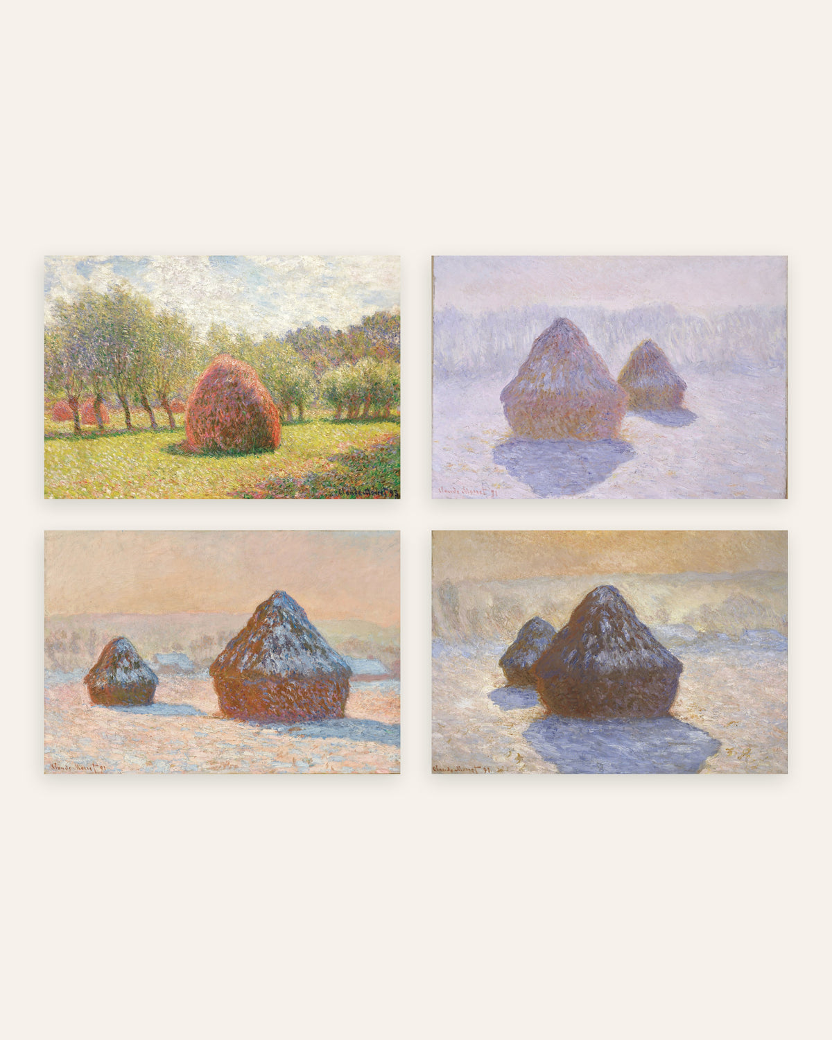 Posters de Monet, conjunto de 4: medas, do verão à neve, sem moldura