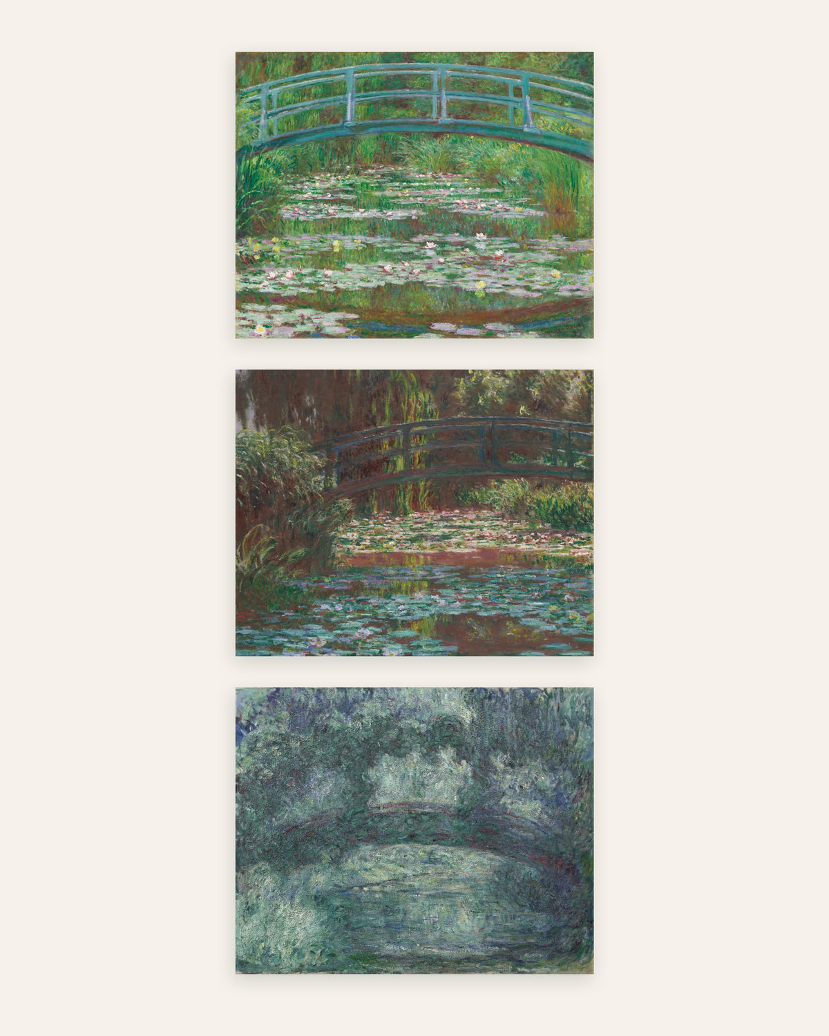 Posters de Monet, conjunto de 3: a Ponte Japonesa de Giverny, de 1899 a 1924, sem moldura