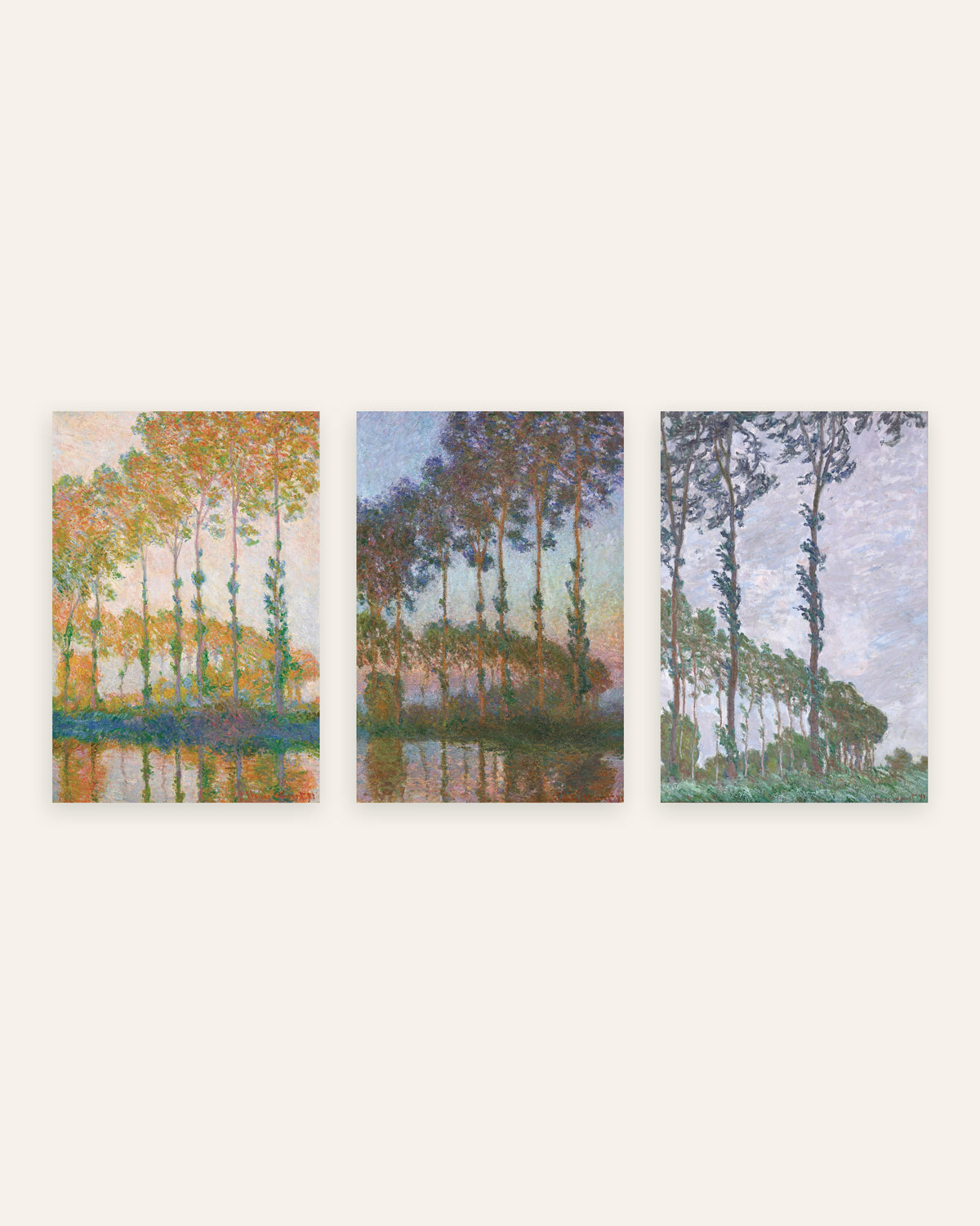 Posters de Monet, conjunto de 3: choupos, outono, crepúsculo e vento, sem moldura