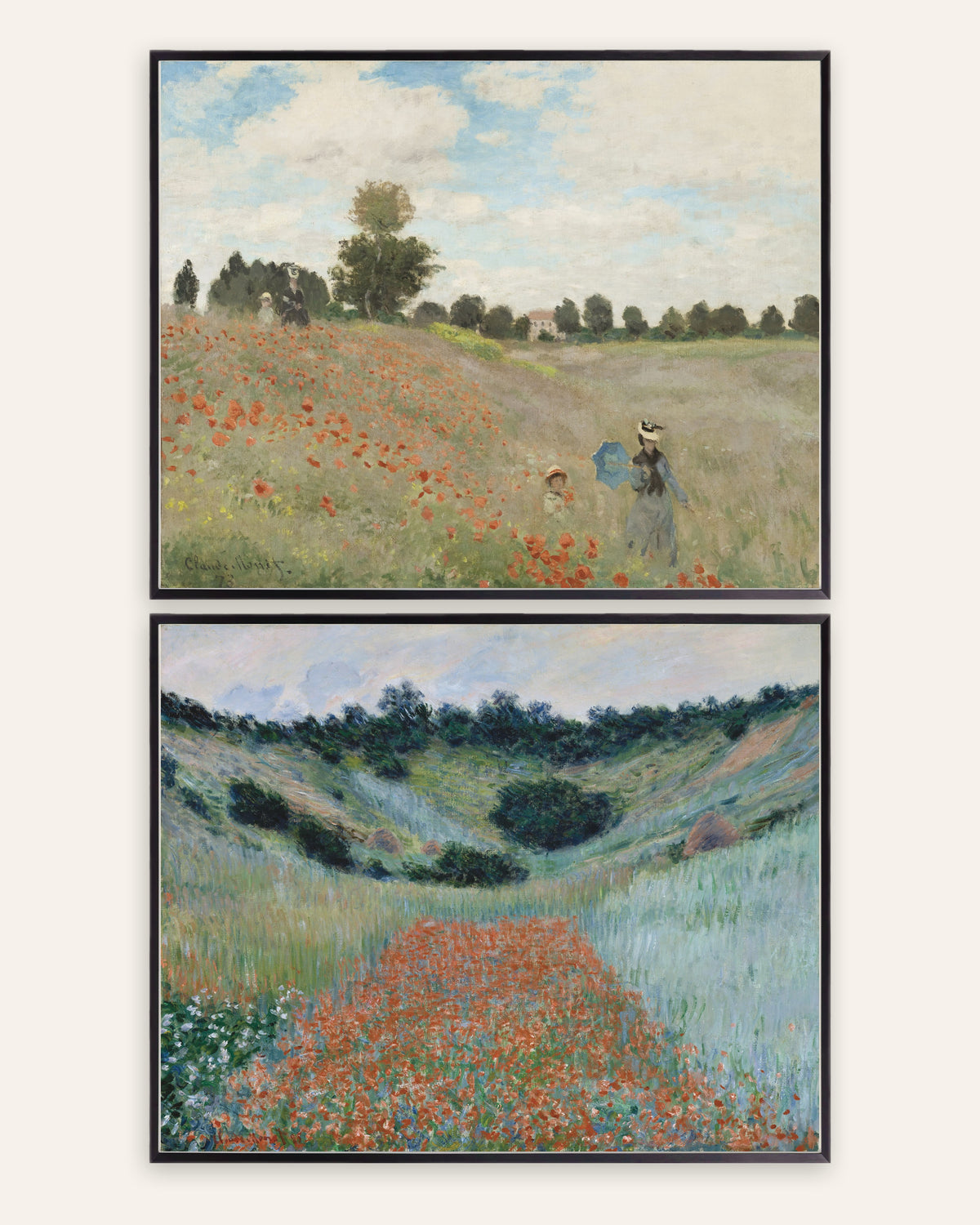 Posters de Monet, conjunto de 2: papoilas de Argenteuil e Giverny, com molduras de metal preto