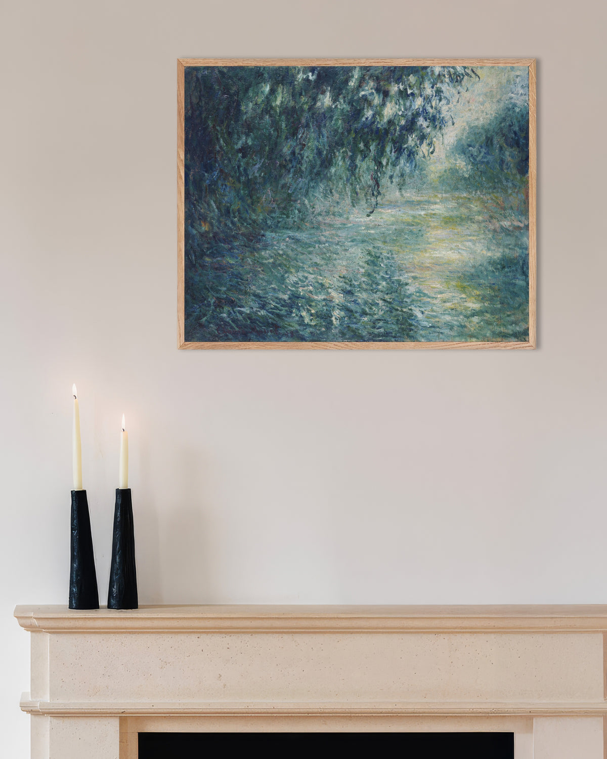 Poster Manhã no Sena (1898), de Claude Monet, com moldura de madeira natural