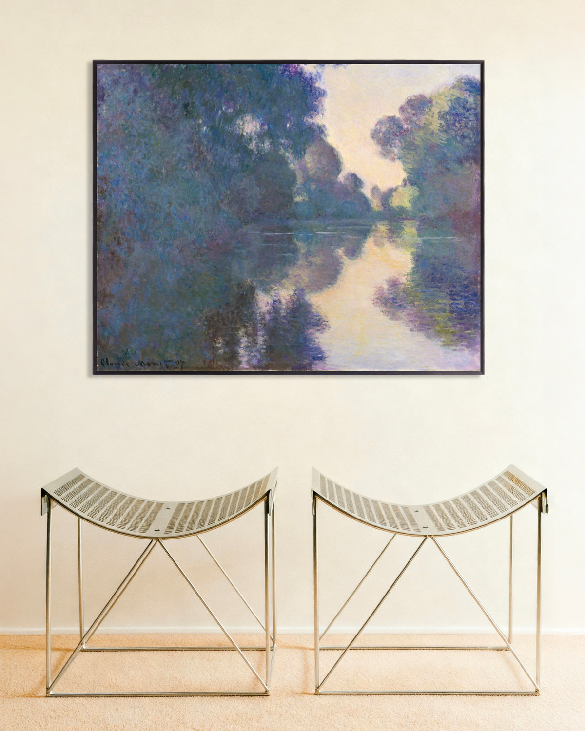 Poster Manhã no Sena perto de Giverny (1897), de Claude Monet, com moldura de metal