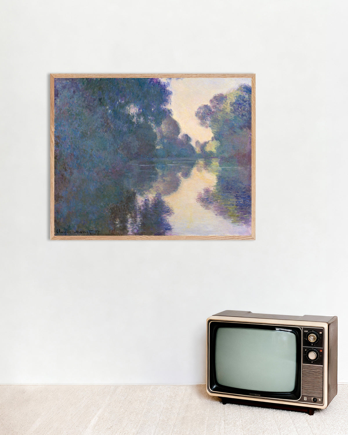 Poster Manhã no Sena perto de Giverny (1897), de Claude Monet, com moldura de madeira natural