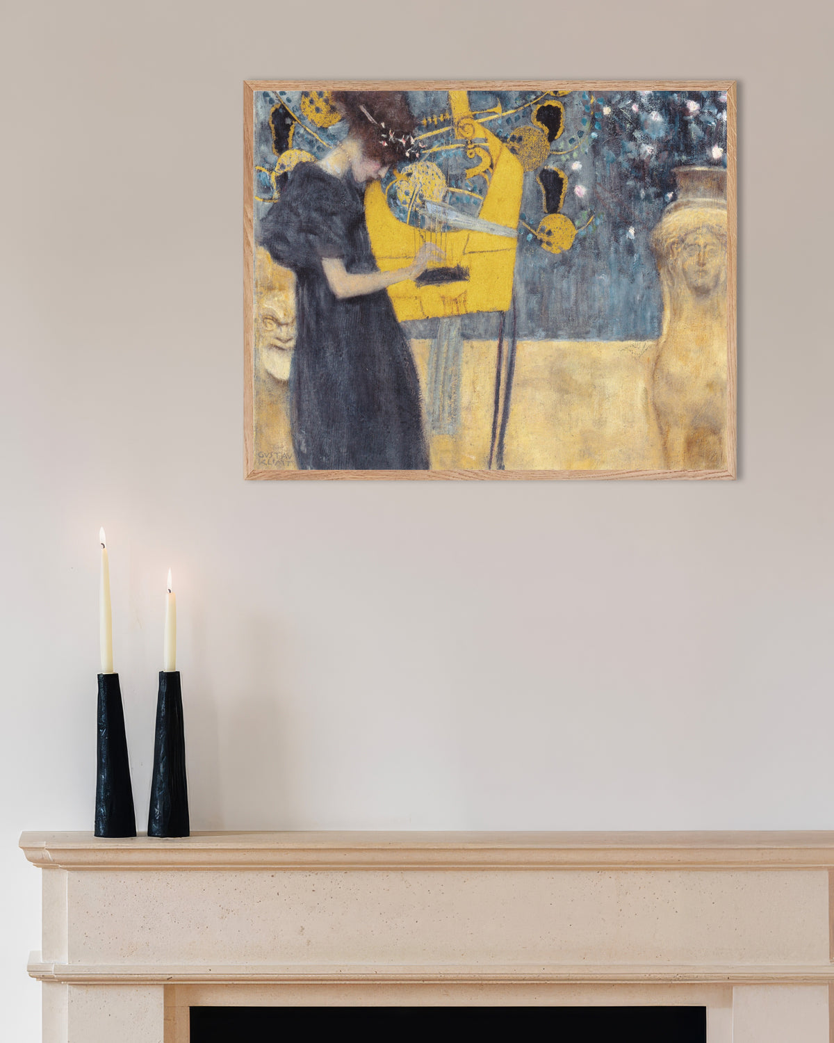 Poster A Música I (1895), de Gustav Klimt, com moldura de madeira natural