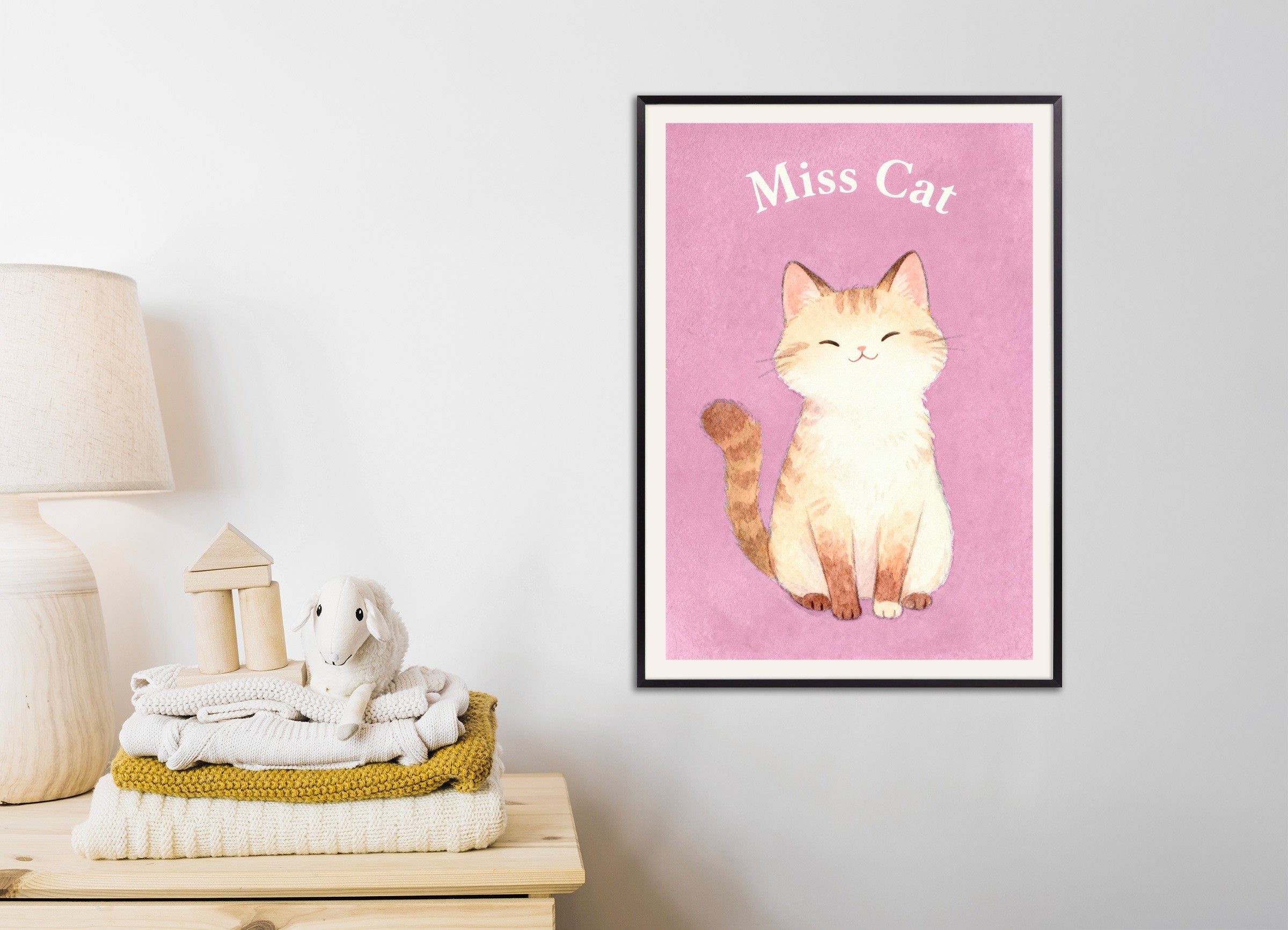 Poster of Nursery cat wall art – Cute animal poster for children’s room, with metal frame