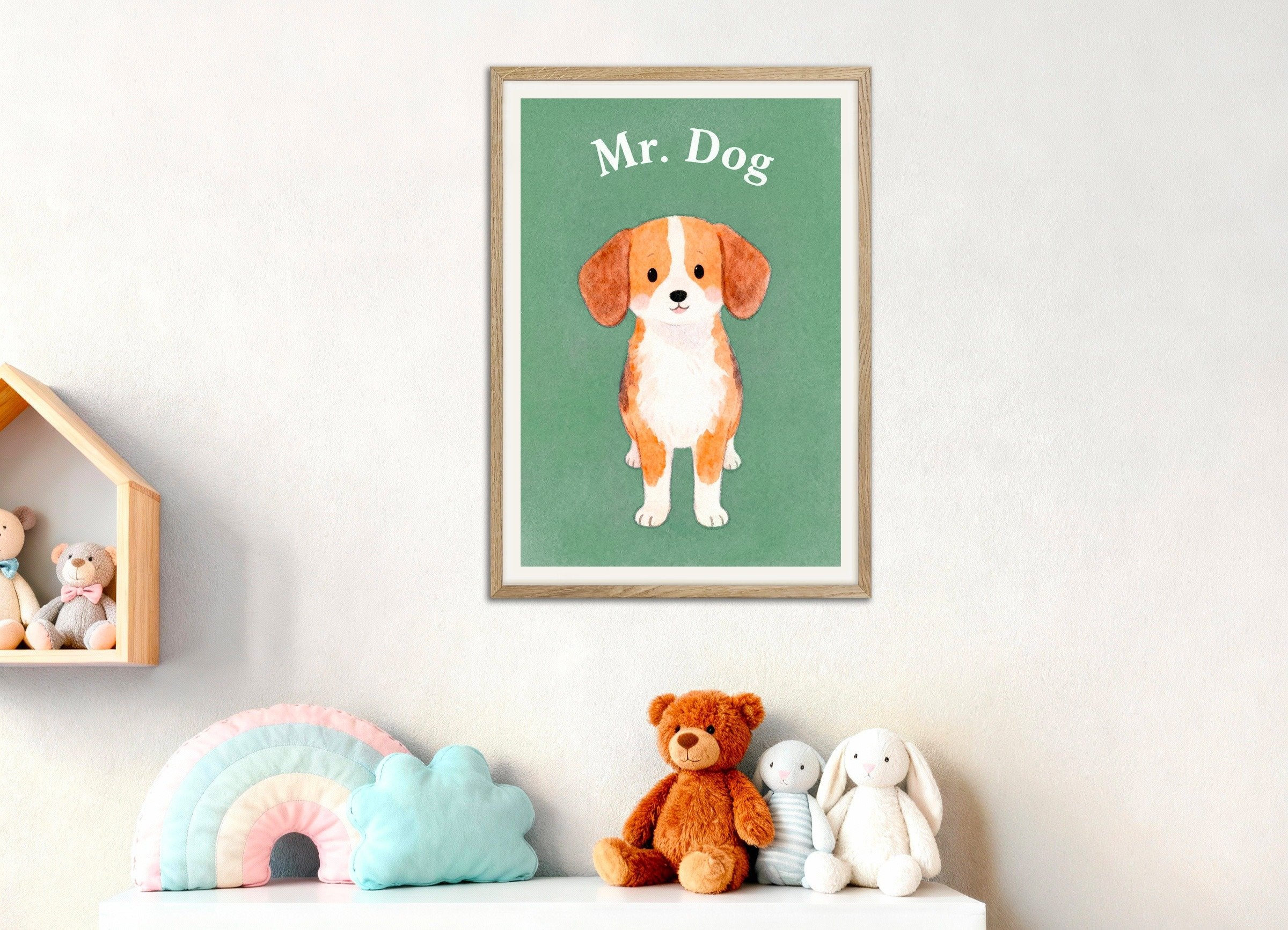 Poster of Nursery dog wall art – Loyal friend, watercolor, with natural wooden frame