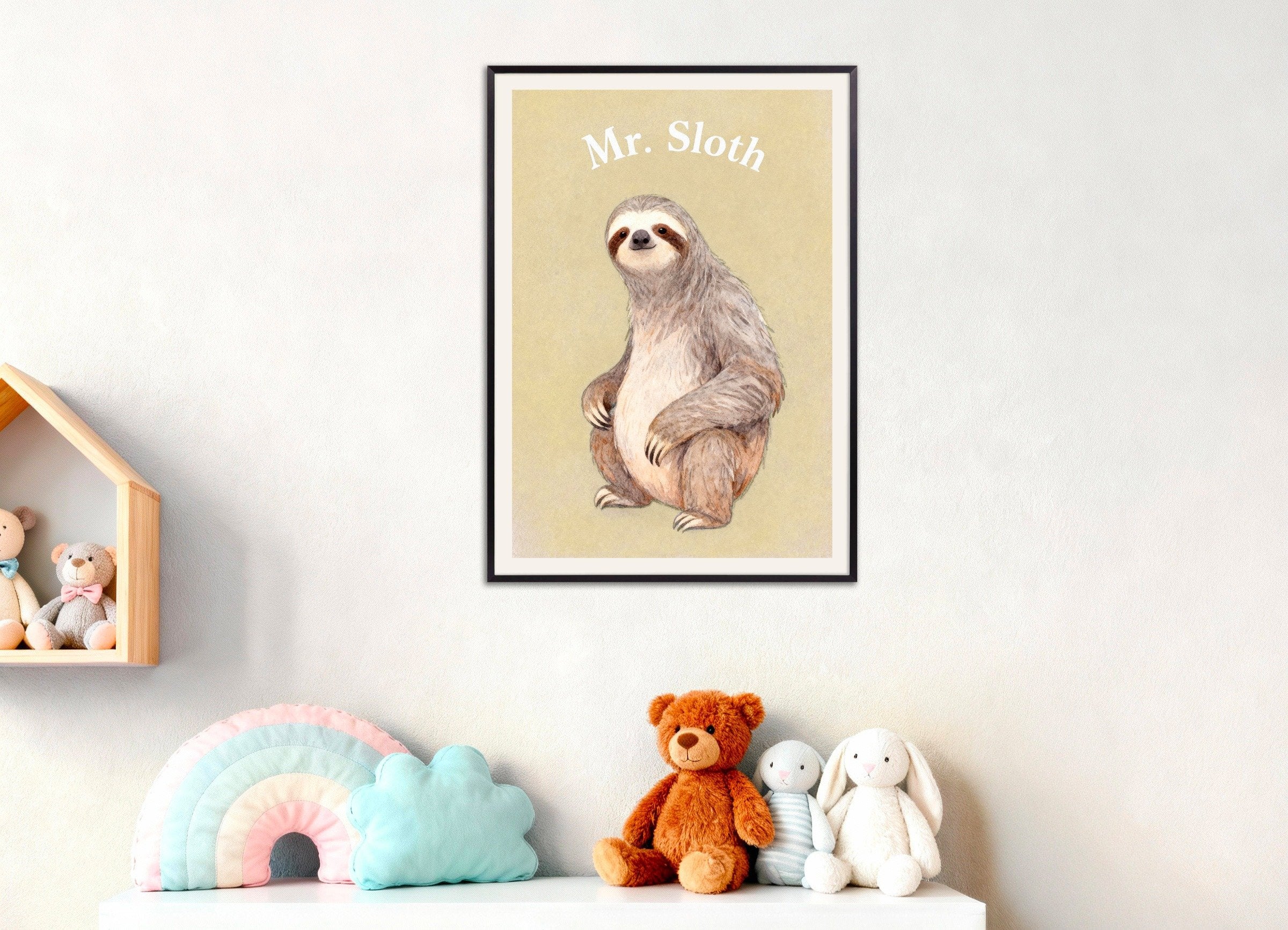 Poster of Nursery sloth wall art – Relaxed animal watercolor poster, with metal frame