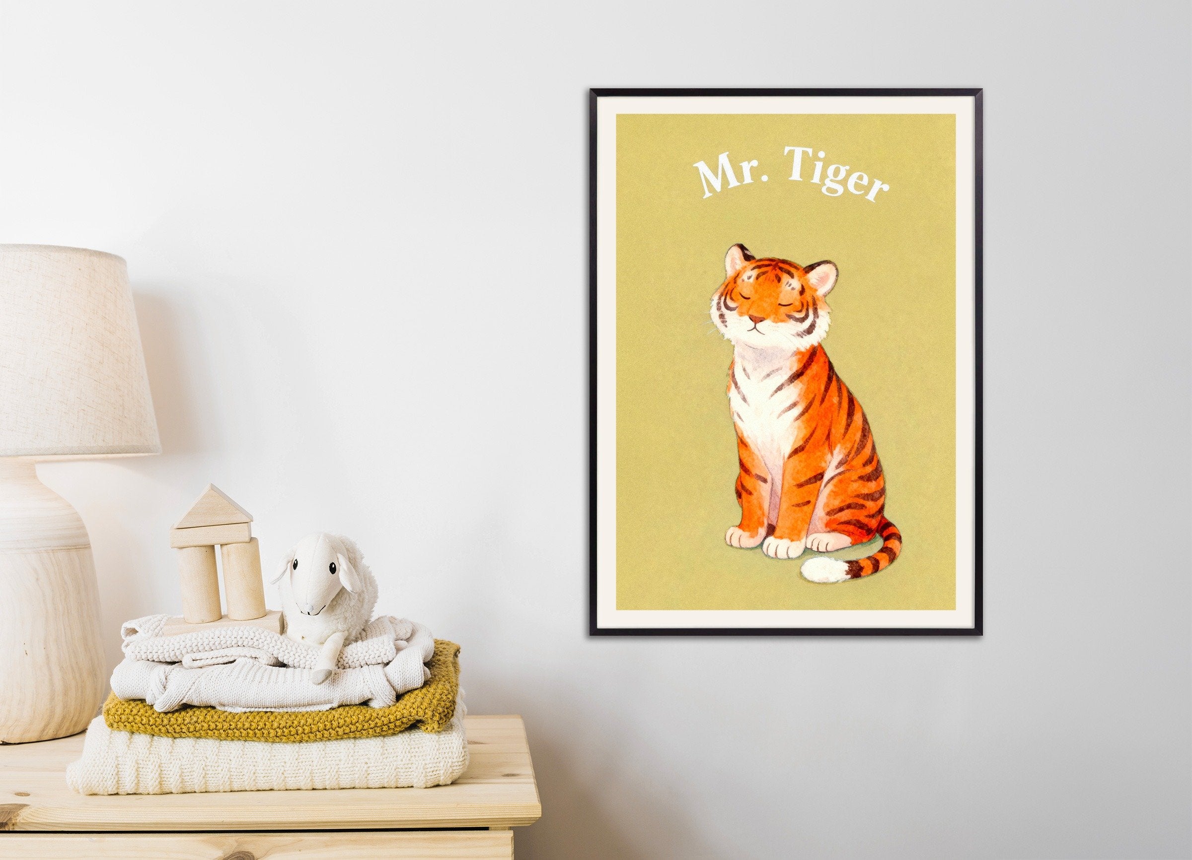 Poster of Nursery tiger wall art – Striped jungle animal, with metal frame