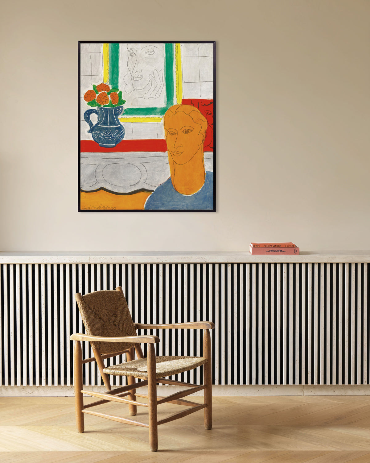 Poster de Cabeça ocre (Figura e ramo de flores) (1937), de Henri Matisse, com moldura metálica