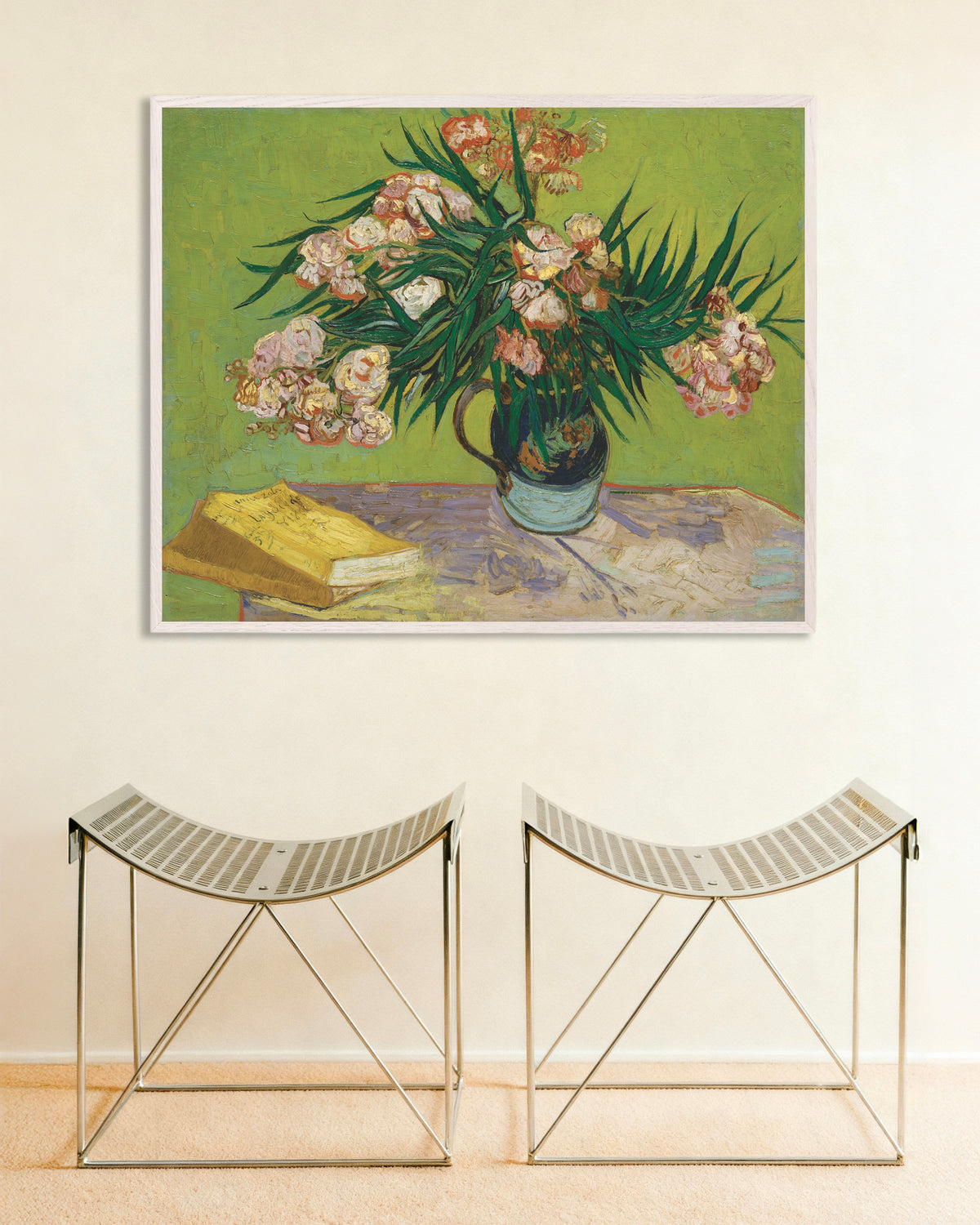 Poster de Oleandros (1888), de Vincent van Gogh, com moldura de madeira branca