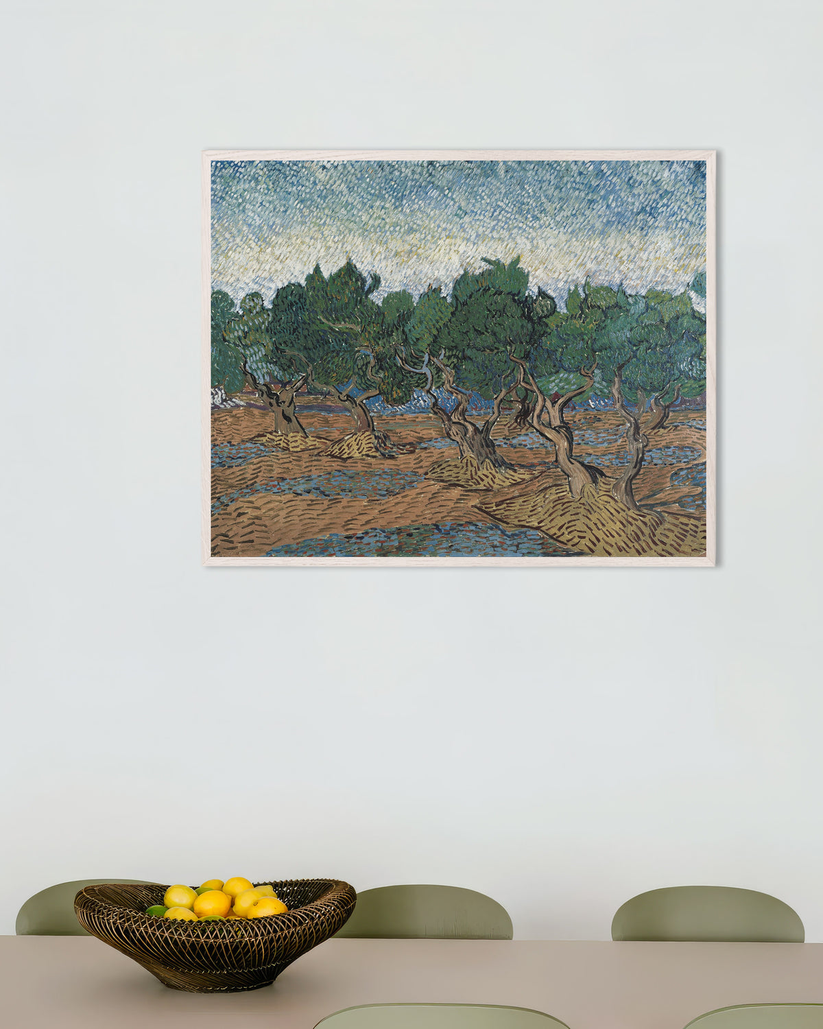Poster Olival (1889), de Vincent van Gogh, com moldura de madeira branca