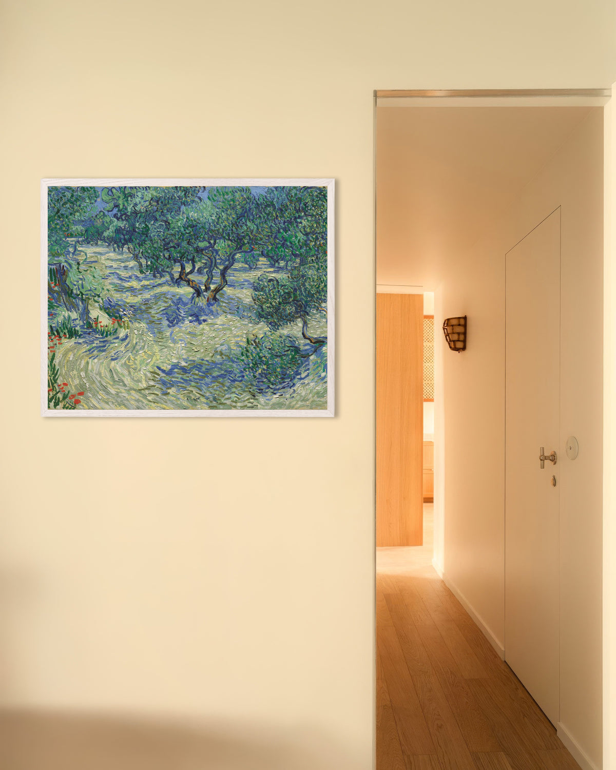 Poster de Olival (1889), de Vincent van Gogh, com moldura de madeira branca