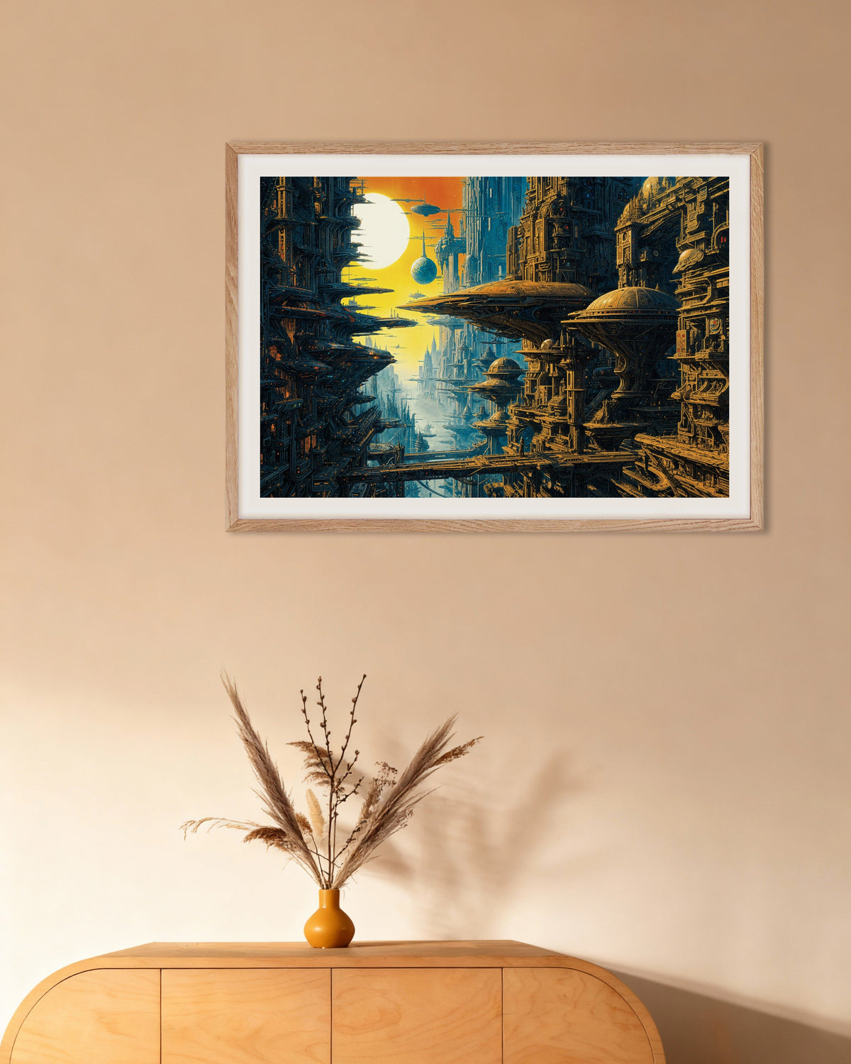 Poster de Outros Mundos Além Destes – Homenagem a Métal Hurlant 03, com moldura de madeira natural