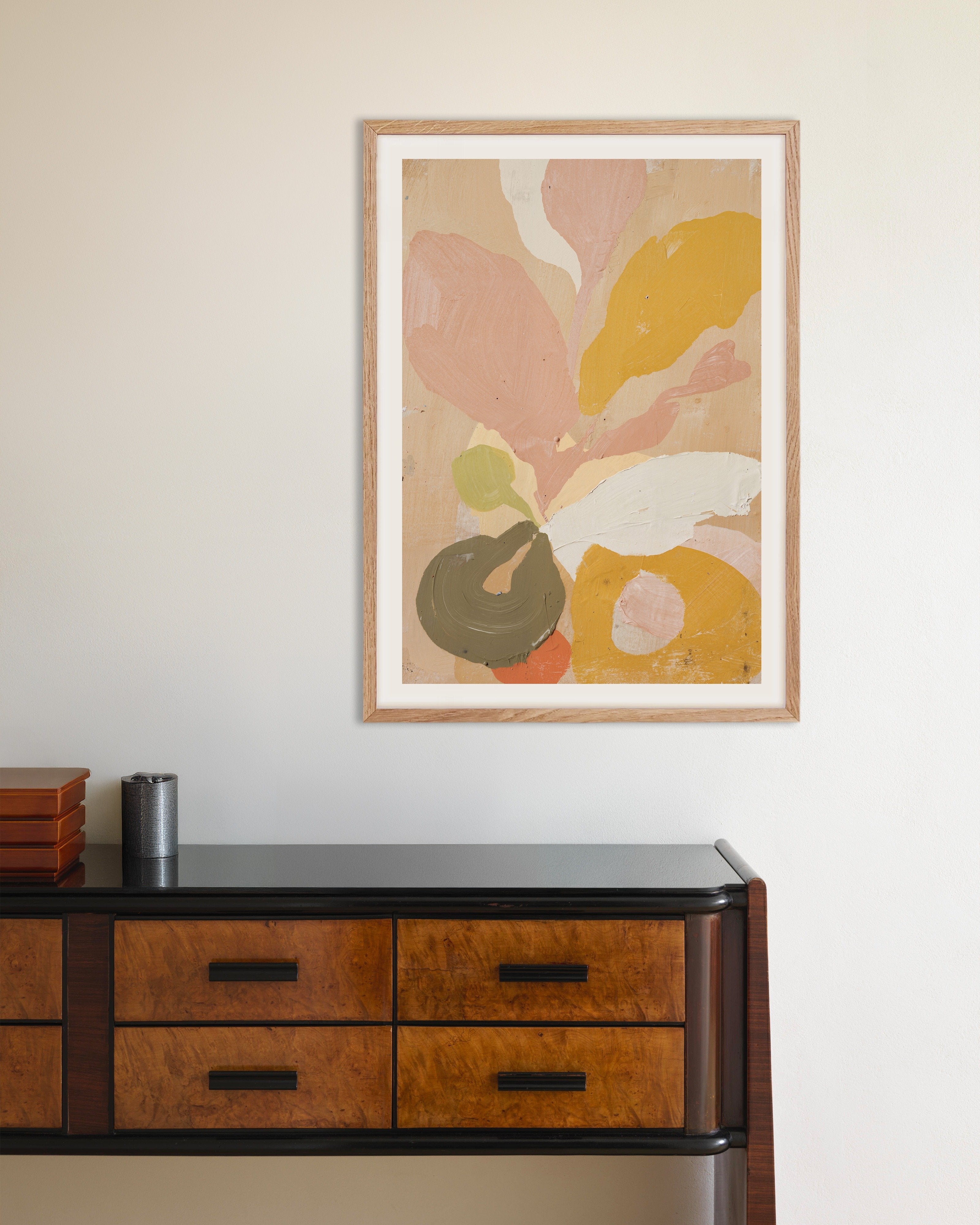 Poster of Painted Petals 02 - Abstract Botanical Poster, with natural wooden frame
