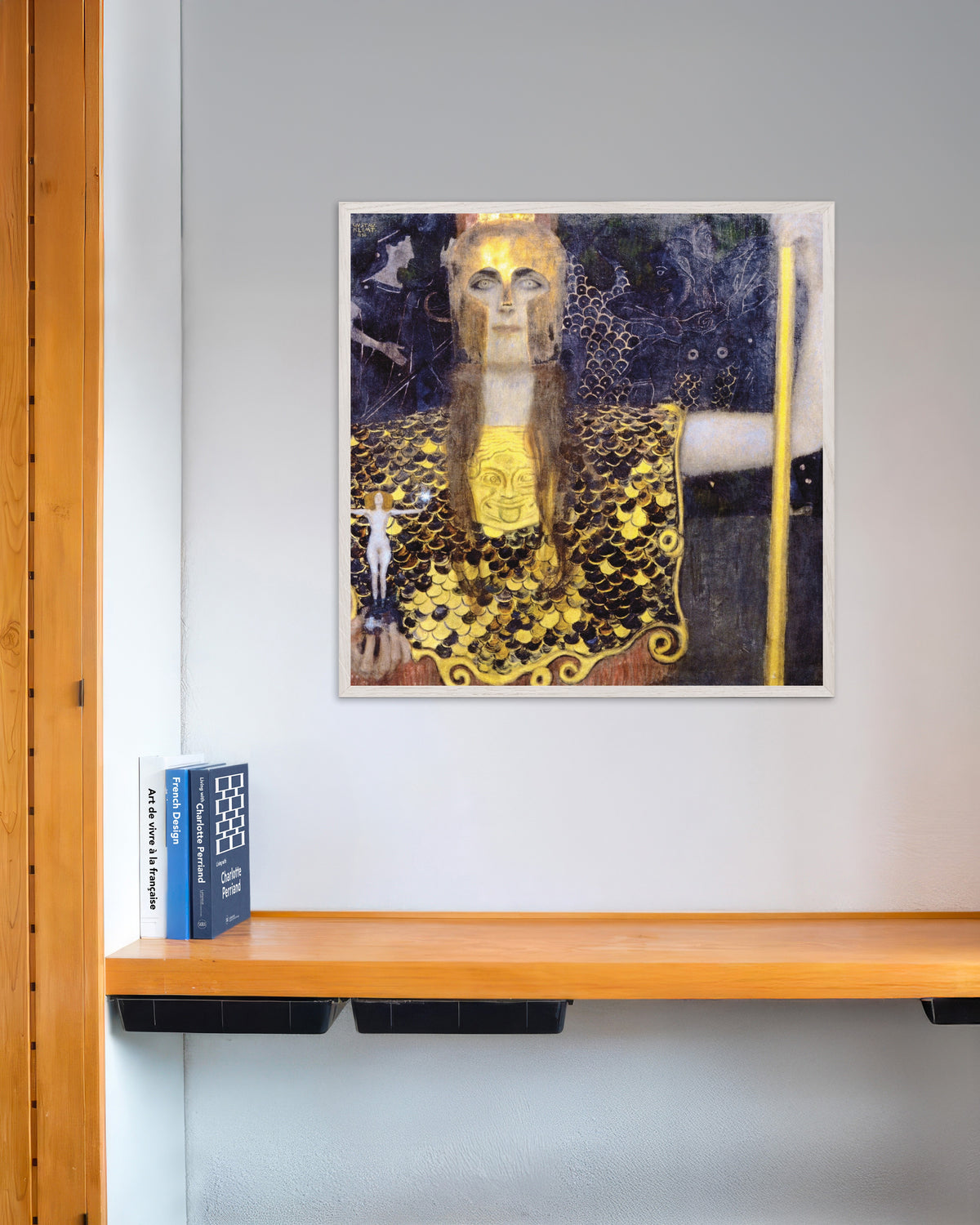 Poster Pallas Athena (1898), de Gustav Klimt, com moldura de madeira branca