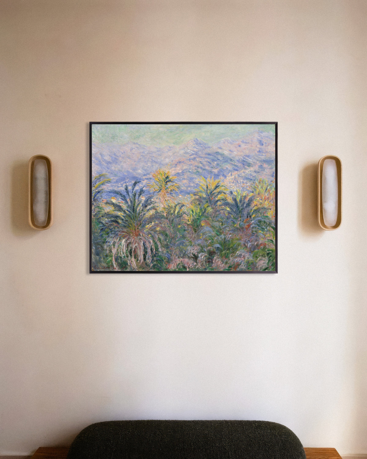 Poster Palmeiras em Bordighera (1884), de Claude Monet, com moldura de metal