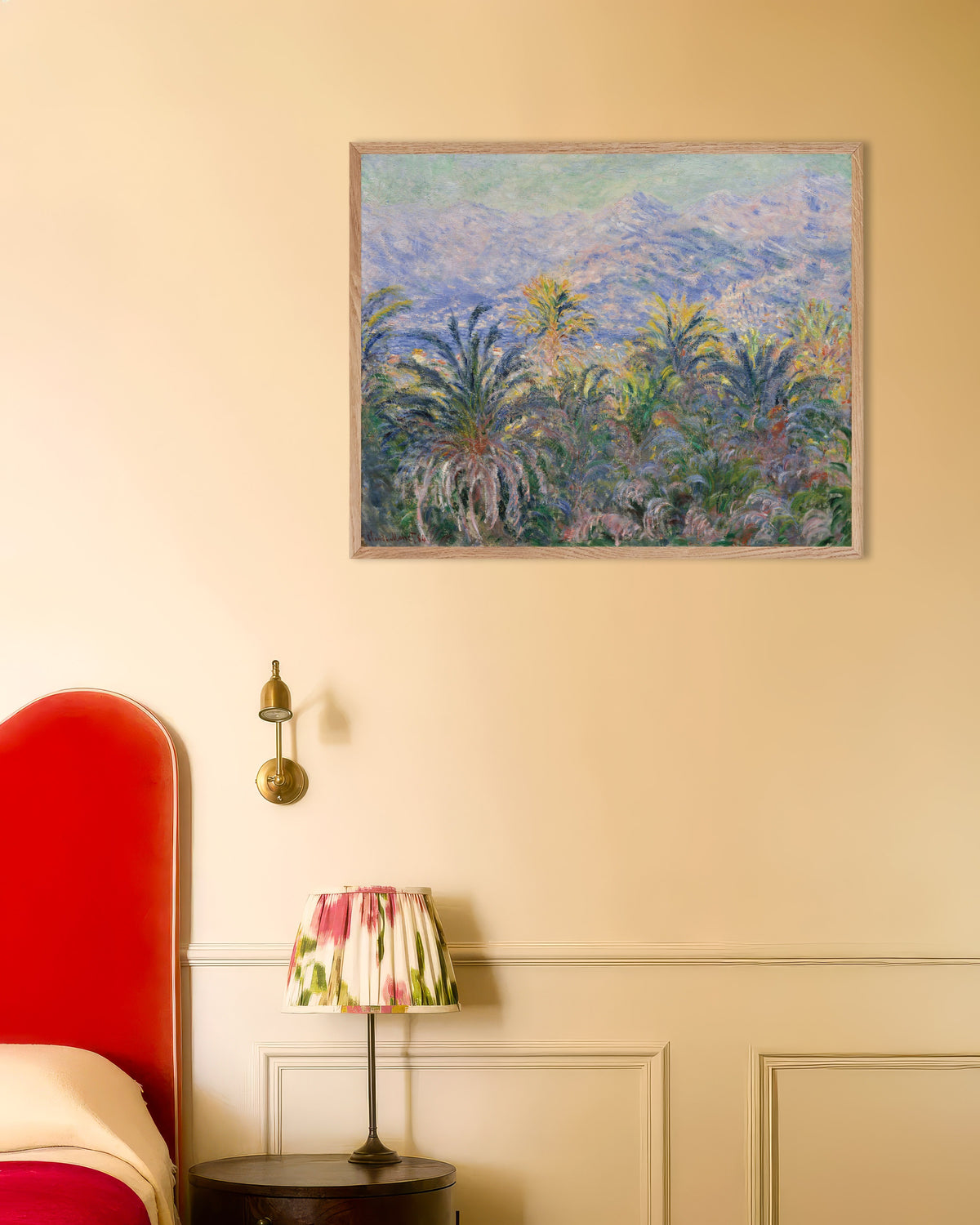 Poster Palmeiras em Bordighera (1884), de Claude Monet, com moldura de madeira natural