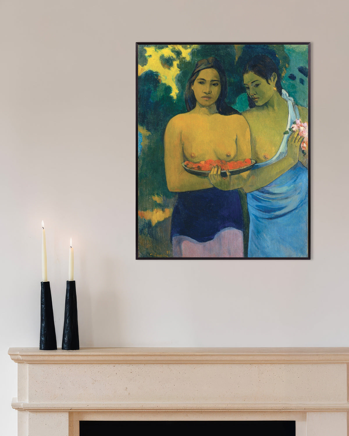 Poster Paul Gauguin, Duas mulheres taitianas, com moldura metálica