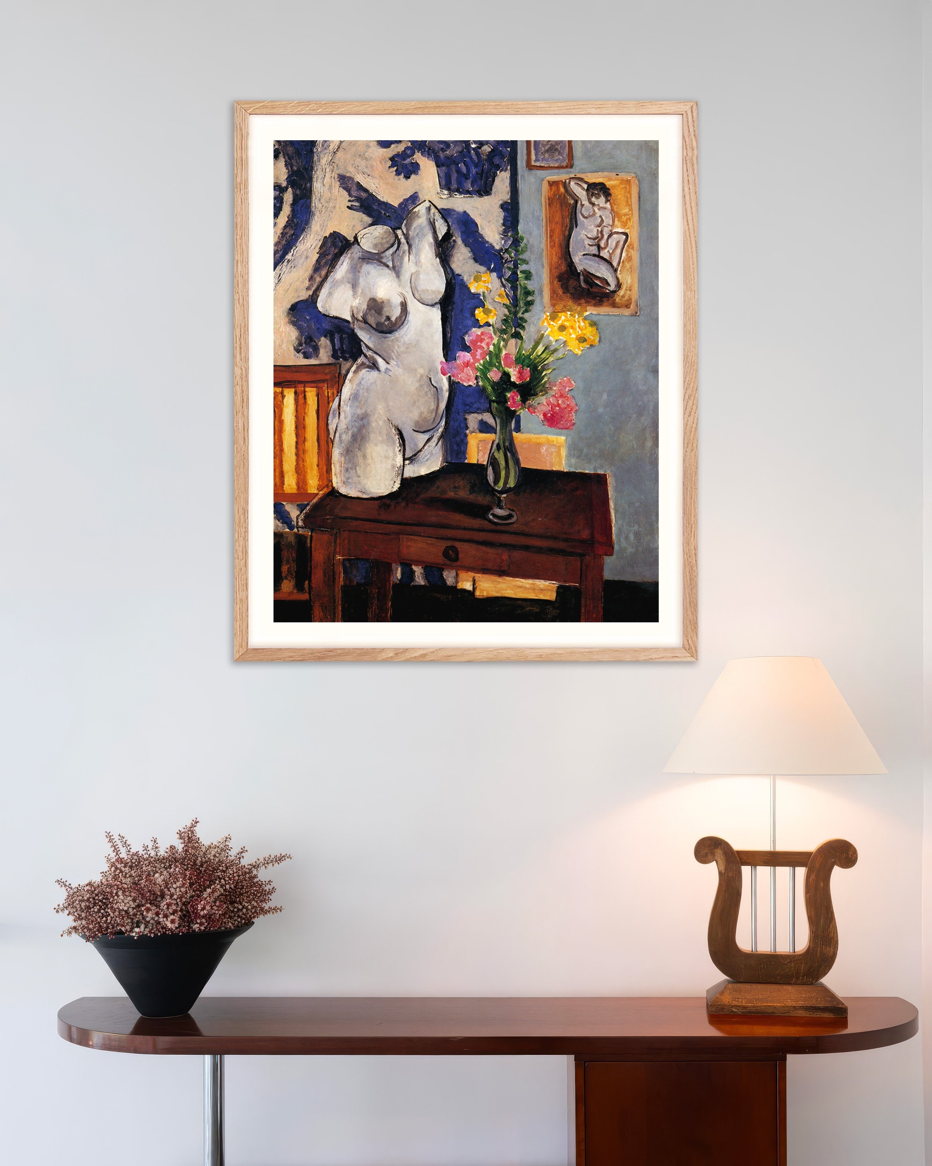 Poster of Plaster torso and bouquet of flowers (1919) by Henri Matisse - Poster, with natural wooden frame