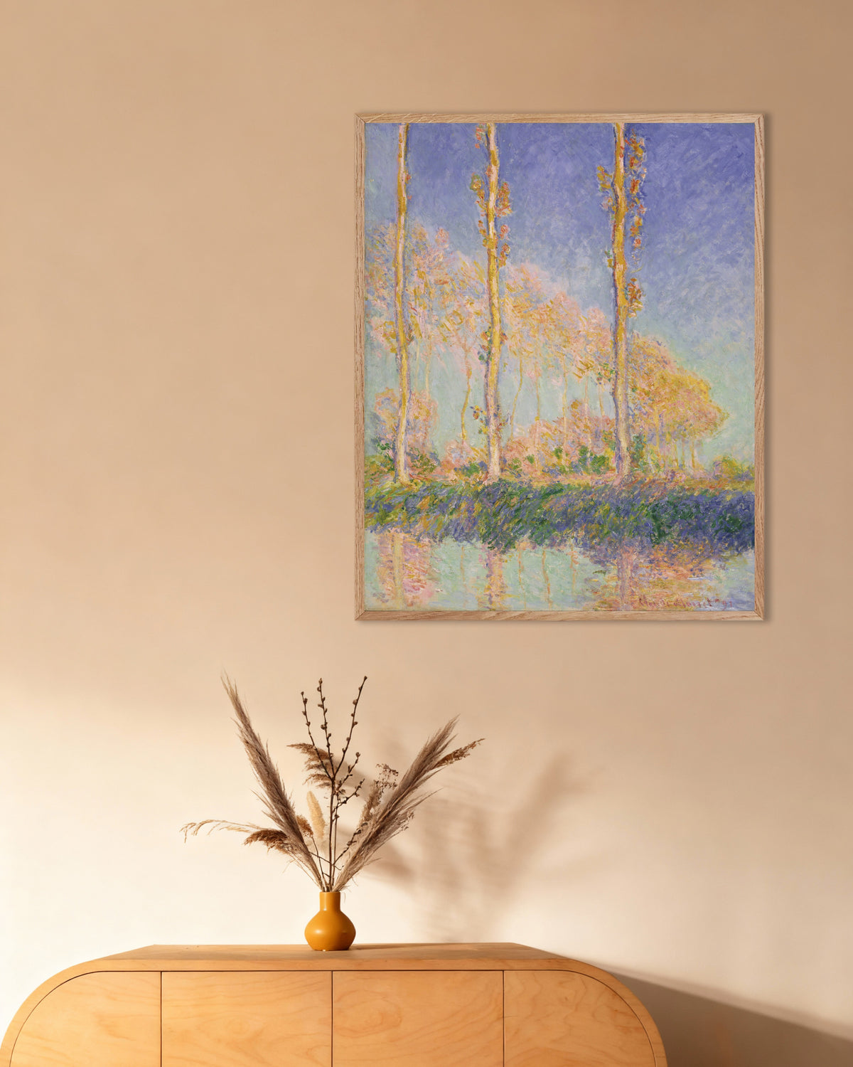 Poster Choupos (1891), de Claude Monet, com moldura de madeira natural
