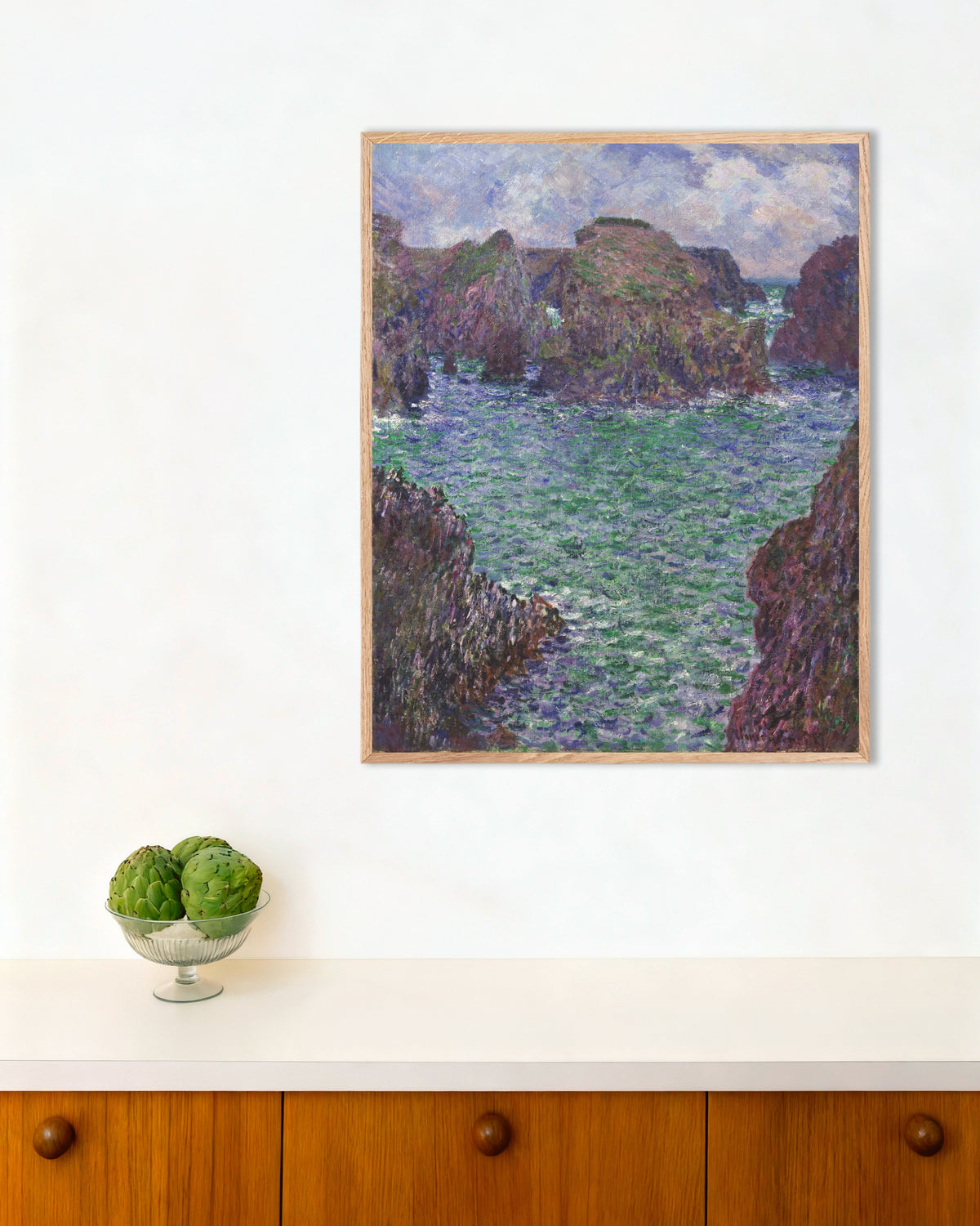 Poster Port-Goulphar, Belle-Île (1887), de Claude Monet, com moldura de madeira natural