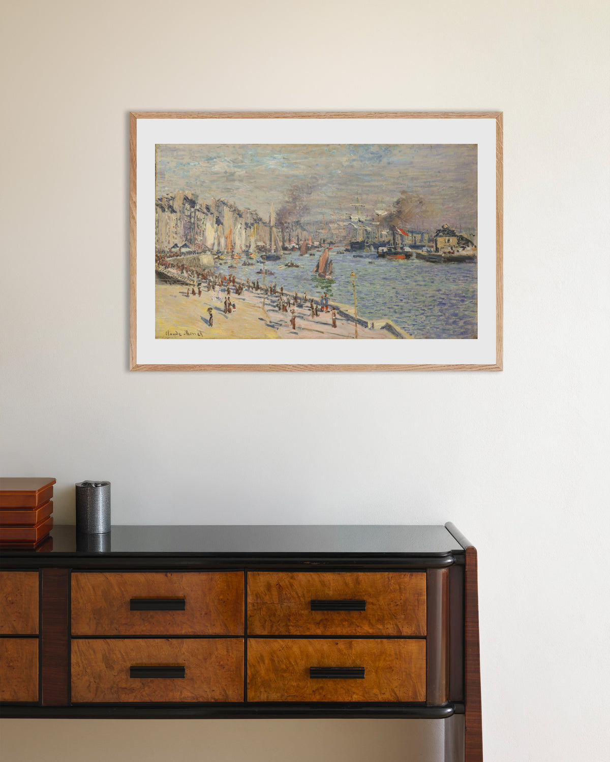 Poster O Porto do Havre (1874), de Claude Monet, com moldura de madeira natural