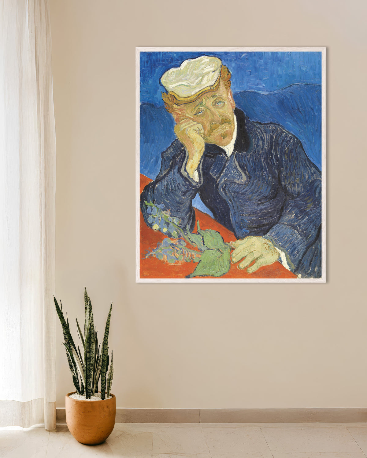 Poster de Retrato do Dr. Paul Gachet (1890), de Vincent van Gogh, com moldura de madeira branca