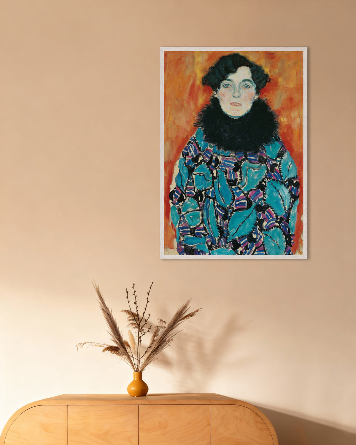Poster Retrato de Johanna Staude (1917), de Gustav Klimt, com moldura de madeira branca