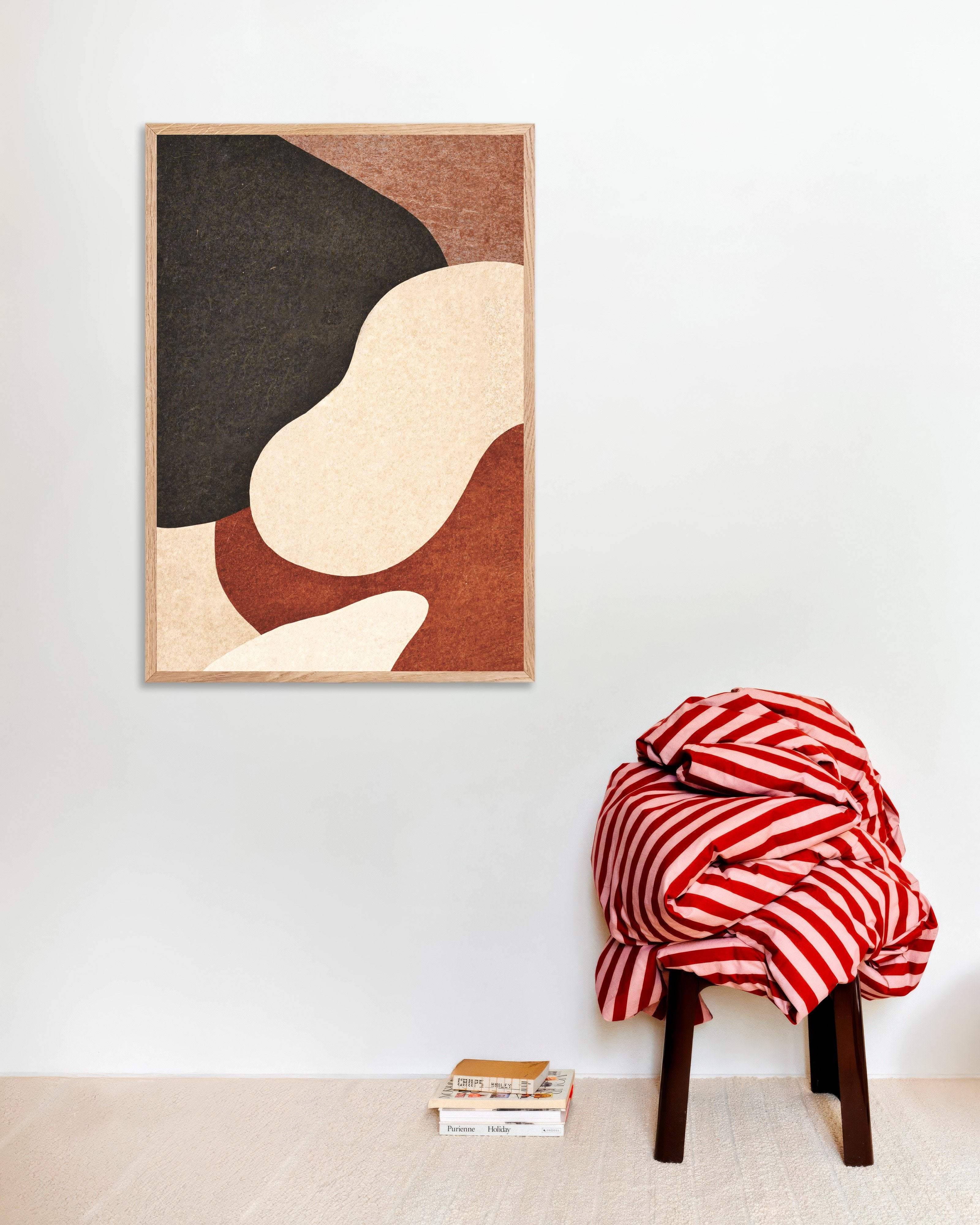 Poster of Quiet Forms in Terracotta and Charcoal, with natural wooden frame