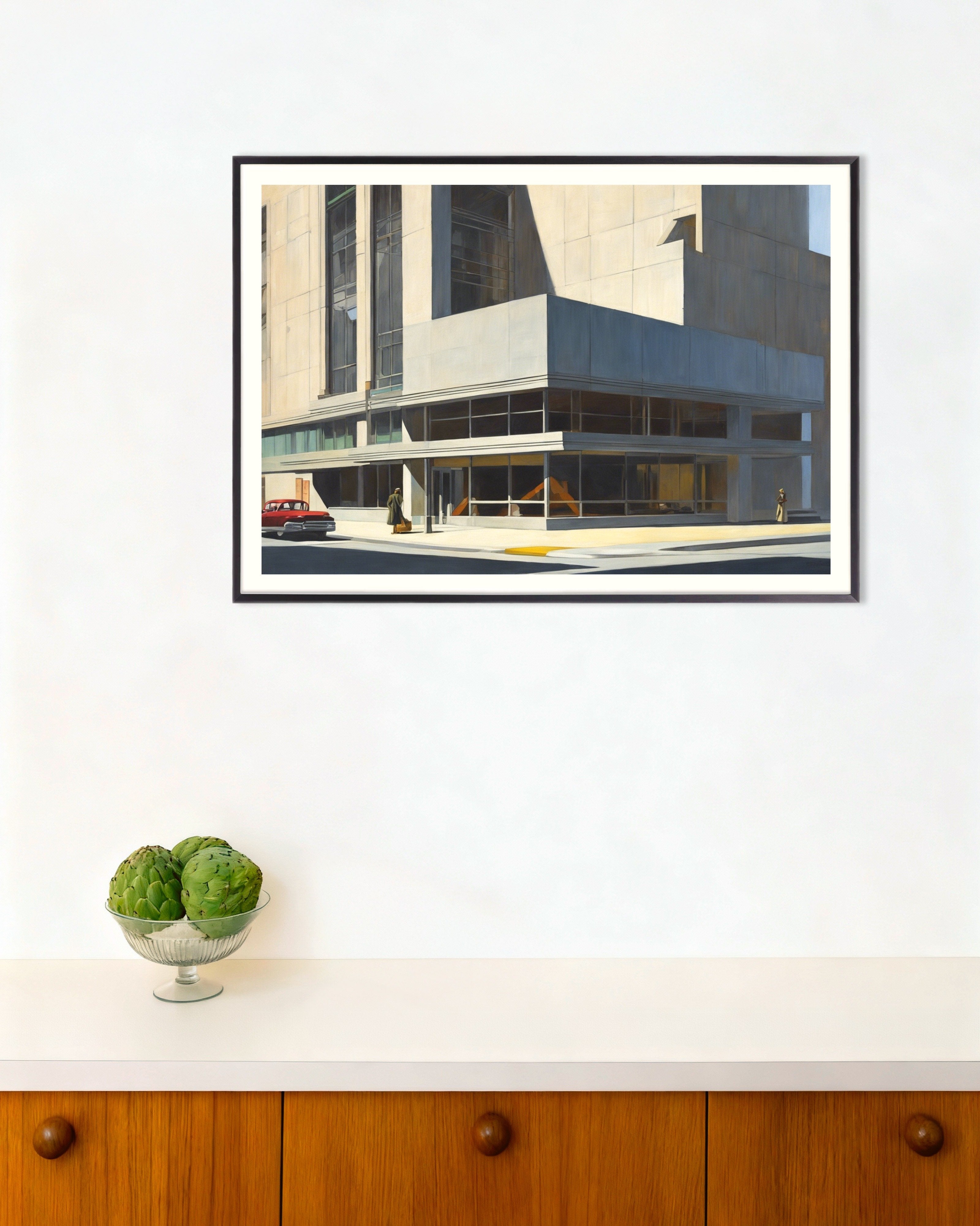 Poster of Realistic American painting of the 20th century, brutalist architecture - Poster, with metal frame