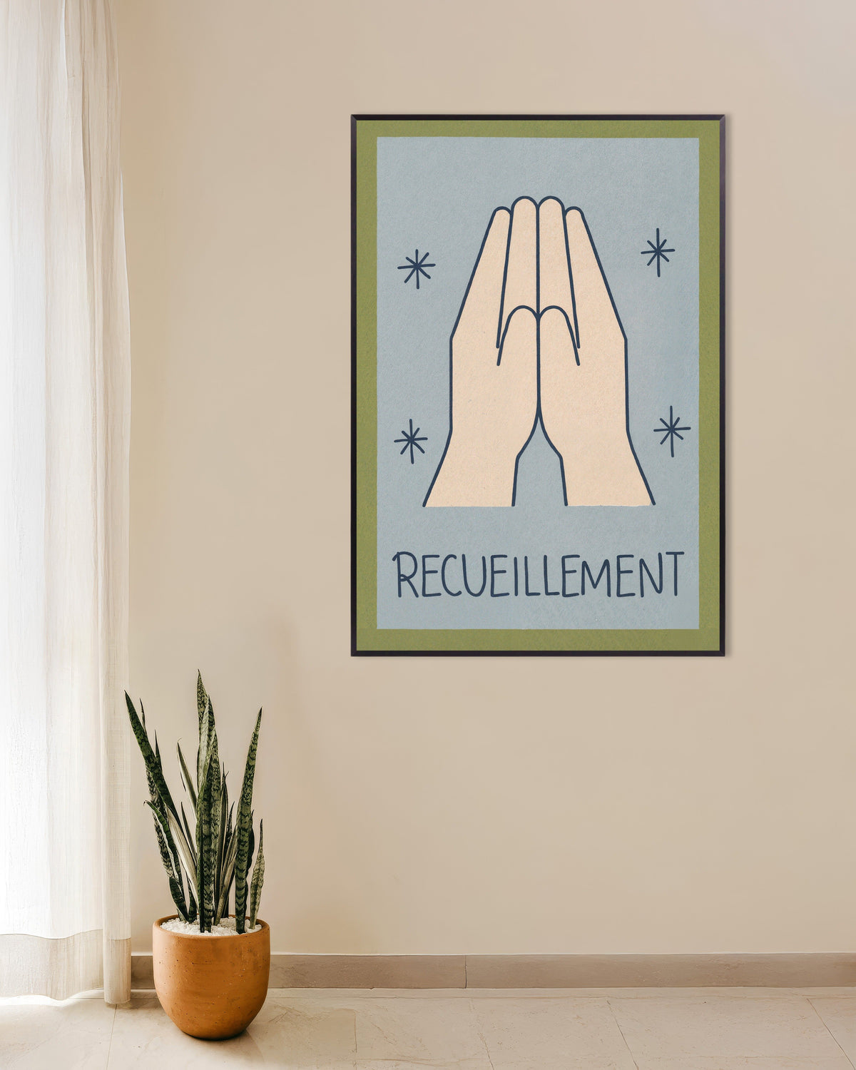 Poster de Recueillement - Arte linear minimalista, com moldura metálica