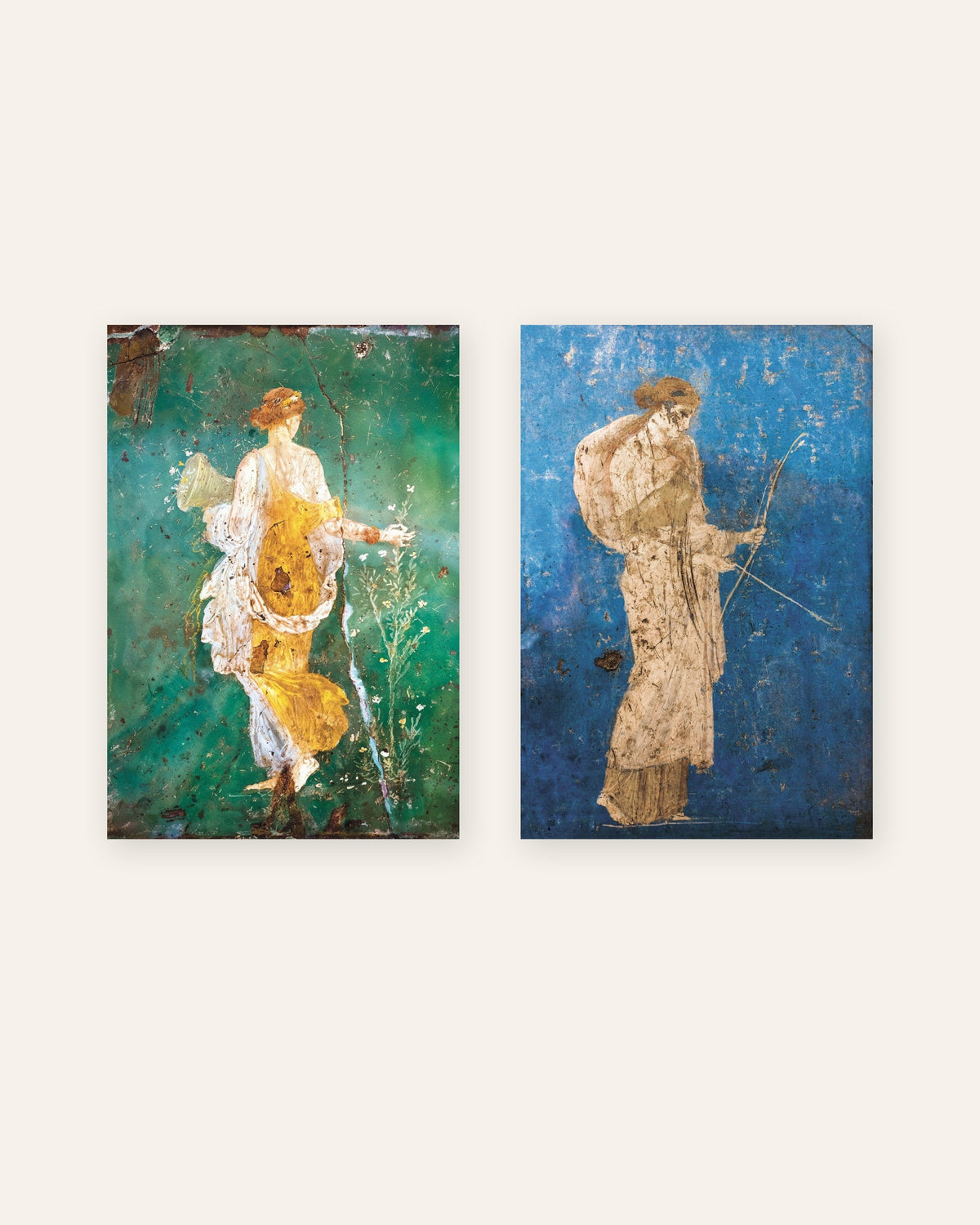 Conjunto de 2 posters de frescos romanos, Flora e Ártemis, sem moldura