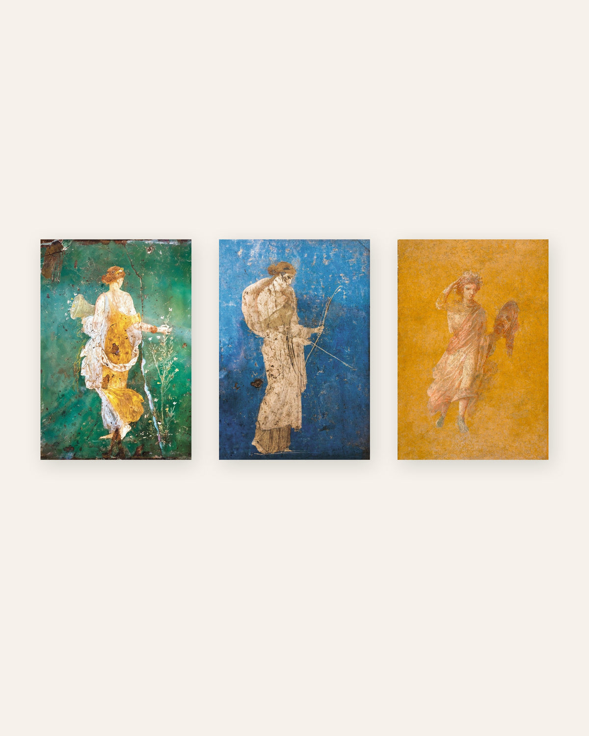 Conjunto de 3 posters de frescos romanos, Flora, Ártemis e Melpómene, sem moldura