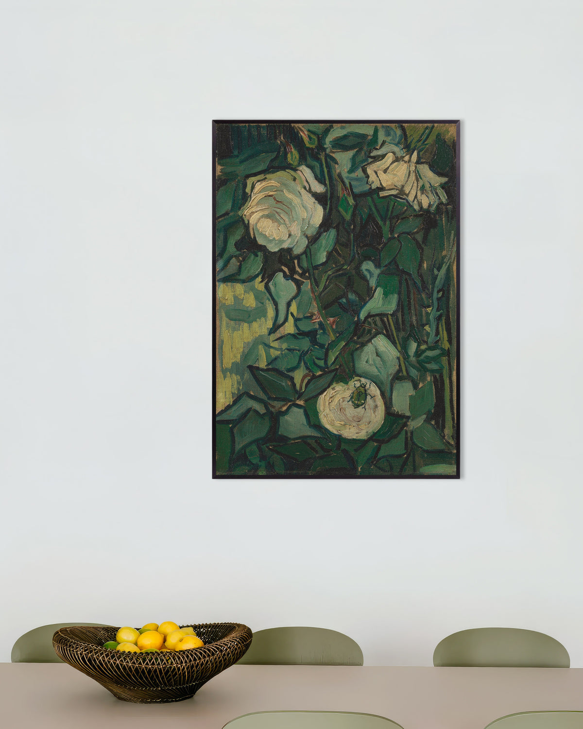 Poster de Roseira com um Escaravelho (1889), de Vincent van Gogh, com moldura metálica