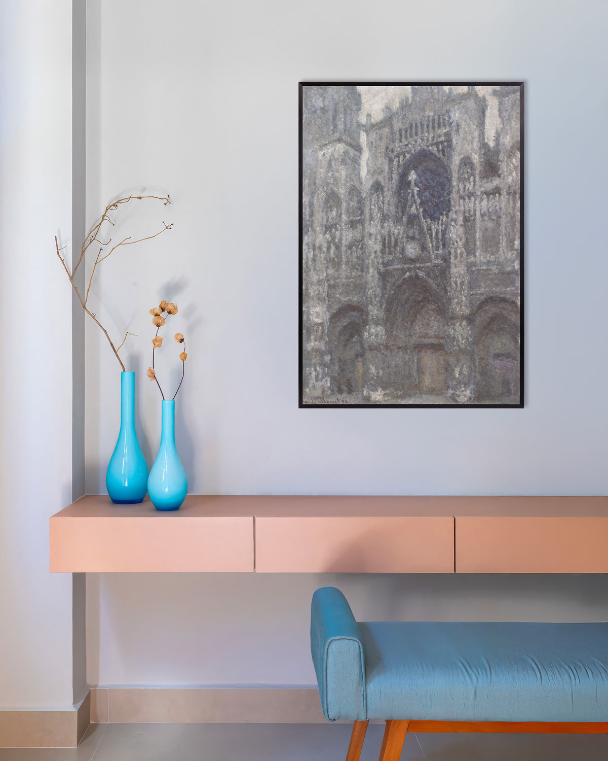 Poster A Catedral de Rouen, o Portal, Tempo Cinzento (1892), de Claude Monet, com moldura de metal