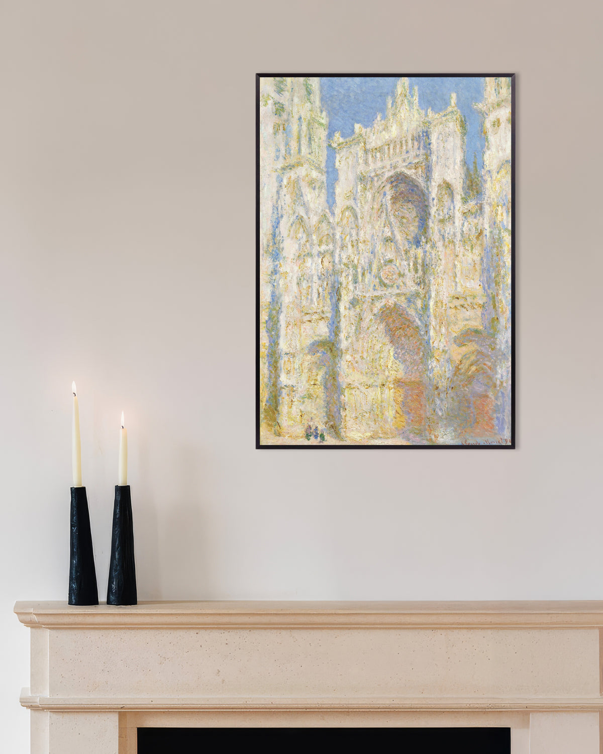 Poster A Catedral de Rouen, Fachada Oeste, Pleno Sol (1894), de Claude Monet, com moldura de metal