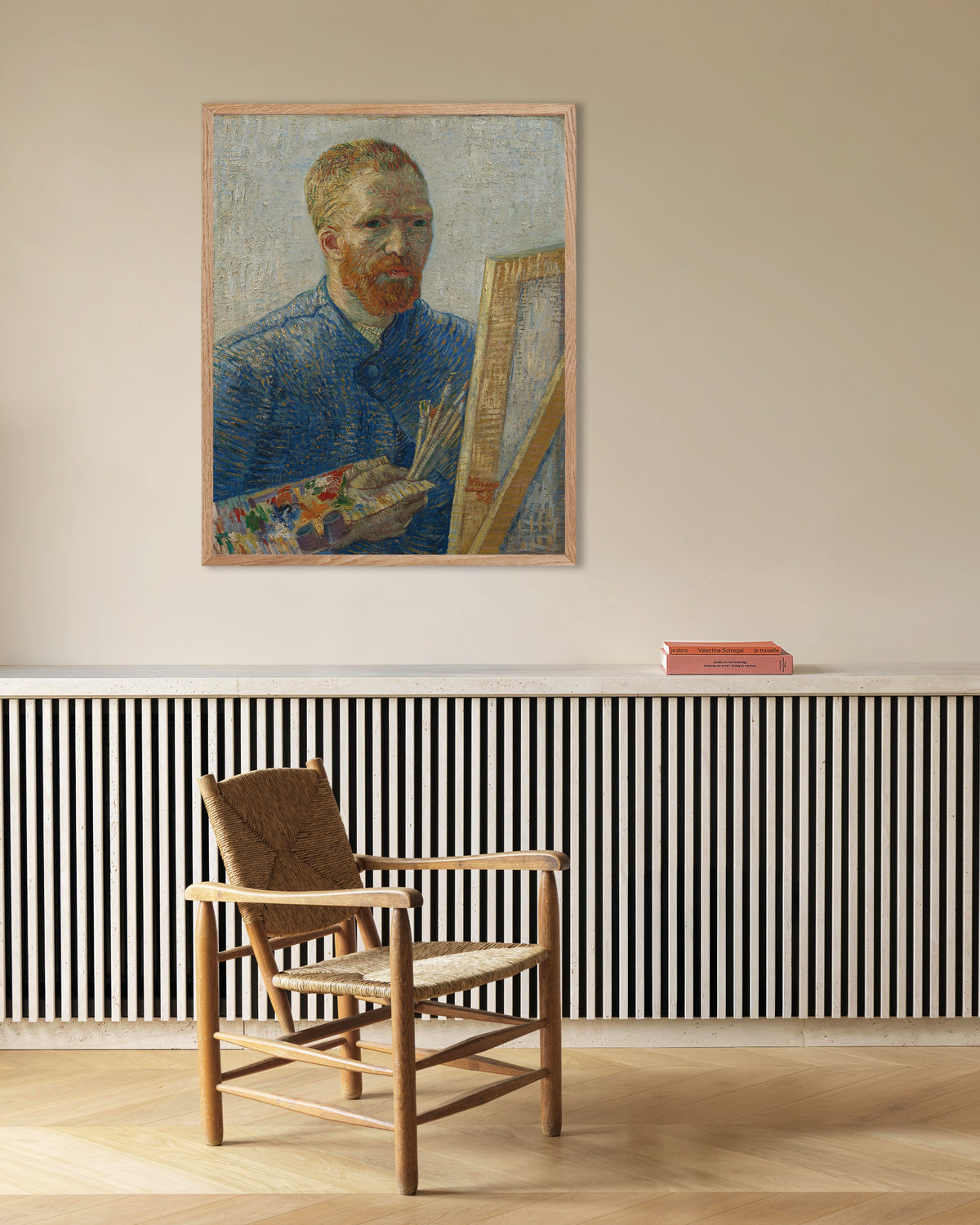 Poster de Autorretrato como Pintor (1888), de Vincent van Gogh, com moldura de madeira natural