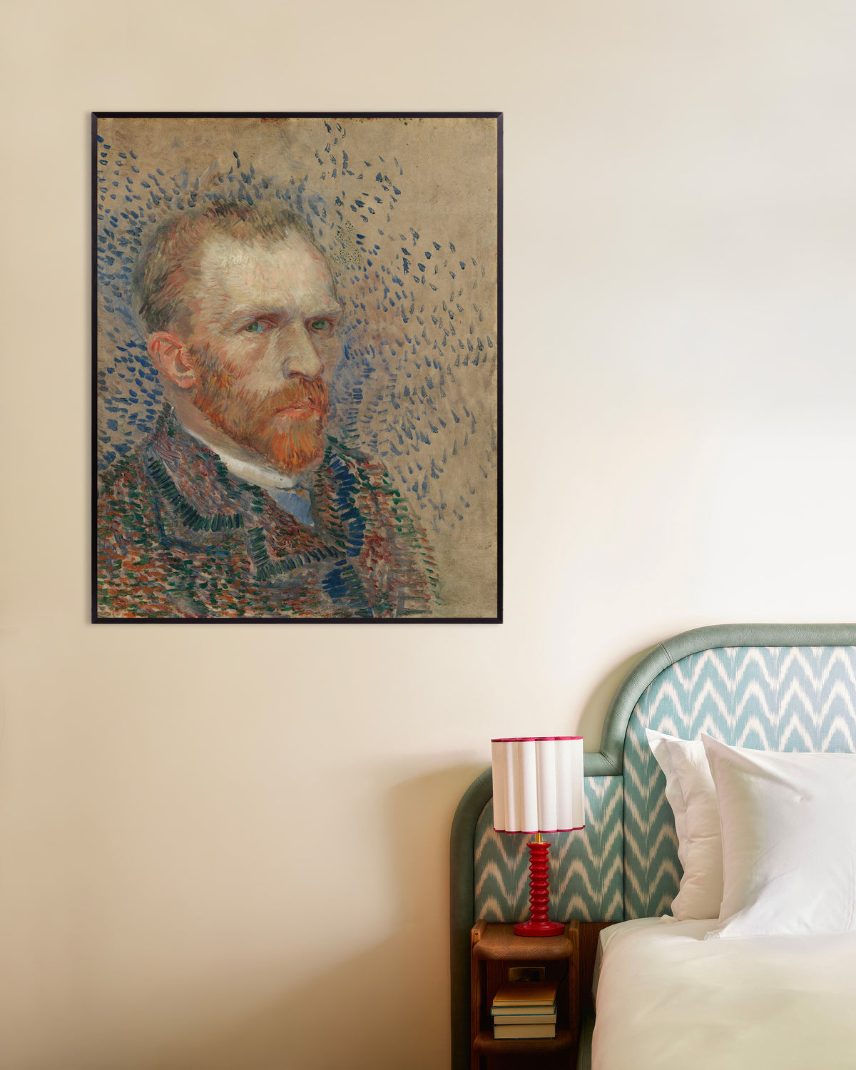 Poster de Autorretrato com Traços Azuis (1887), de Vincent van Gogh, com moldura metálica