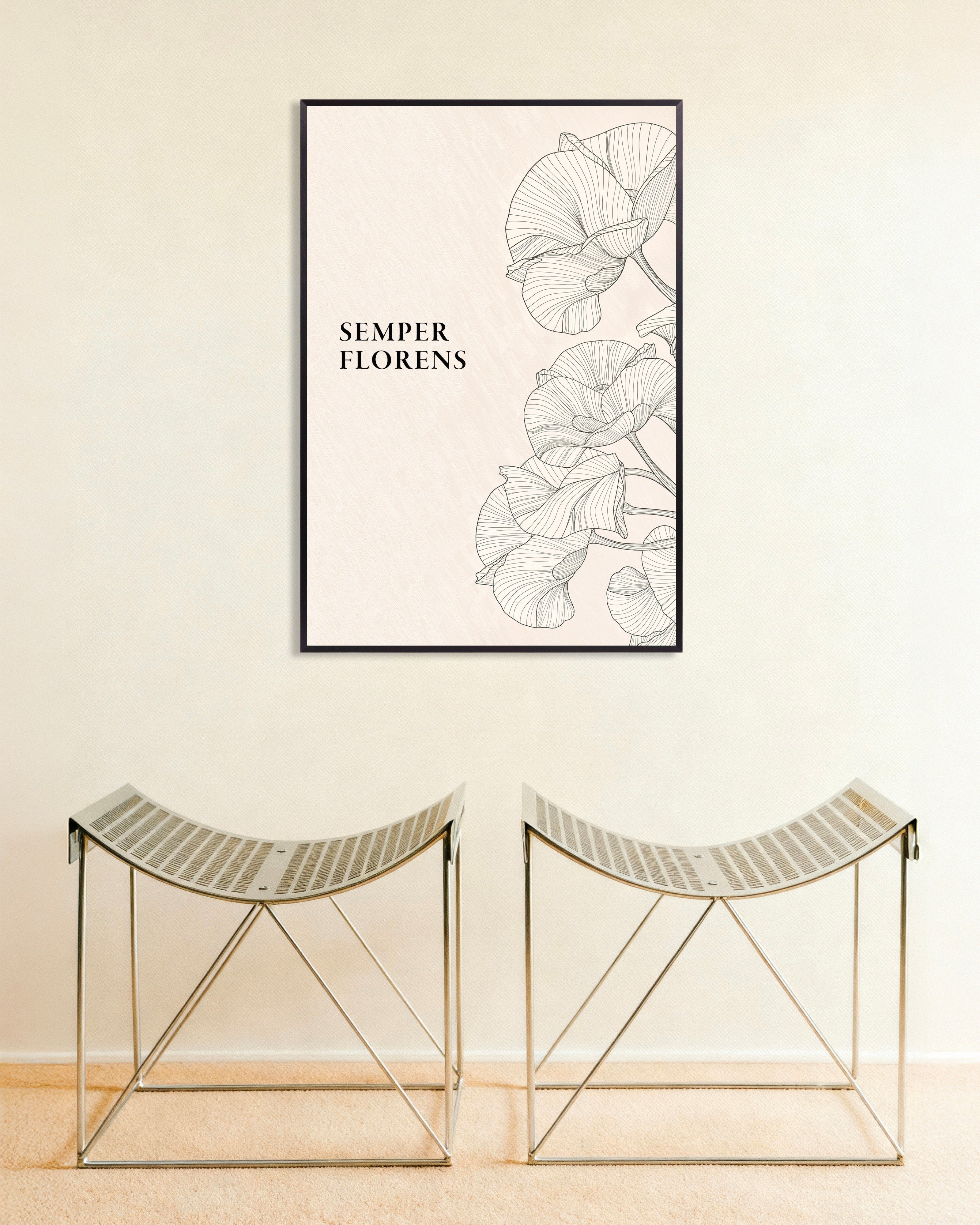 Poster of Semper Florens Botanical Line Art Poster, with metal frame