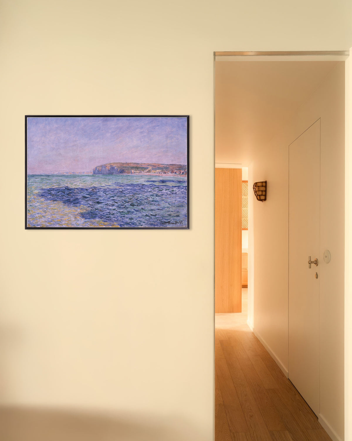 Poster Sombras no Mar, Falésias de Pourville (1882), de Claude Monet, com moldura de metal