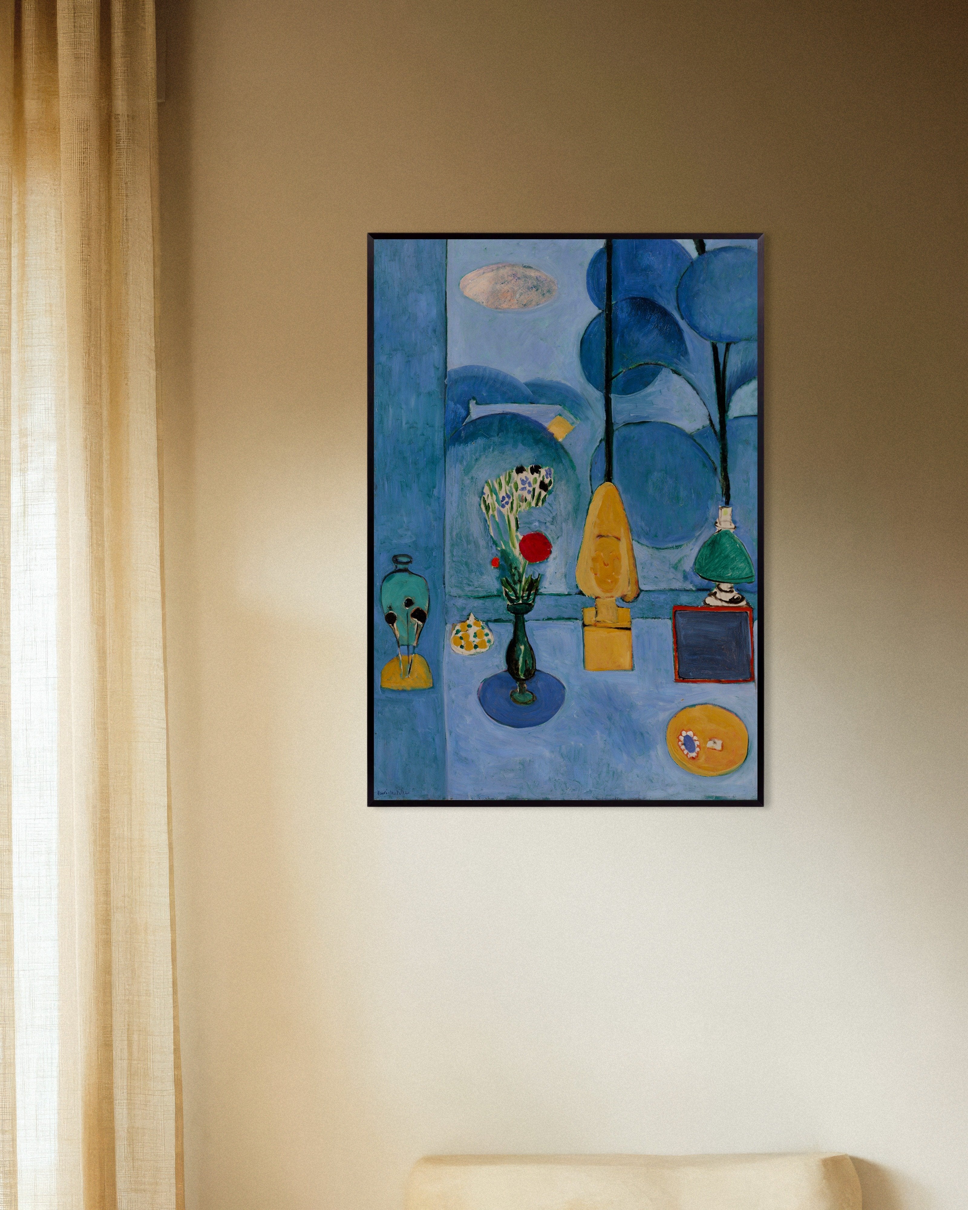 Poster of Still life with geraniums (1910) by Henri Matisse, with metal frame