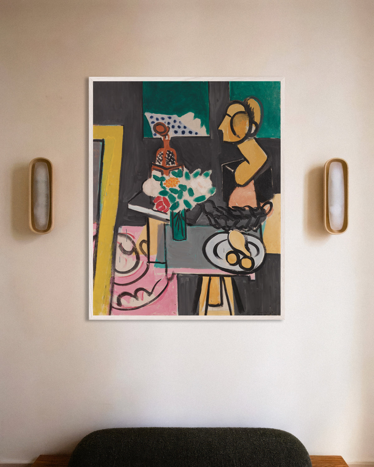 Poster de Natureza-morta com cabaças (1916), de Henri Matisse, com moldura de madeira branca