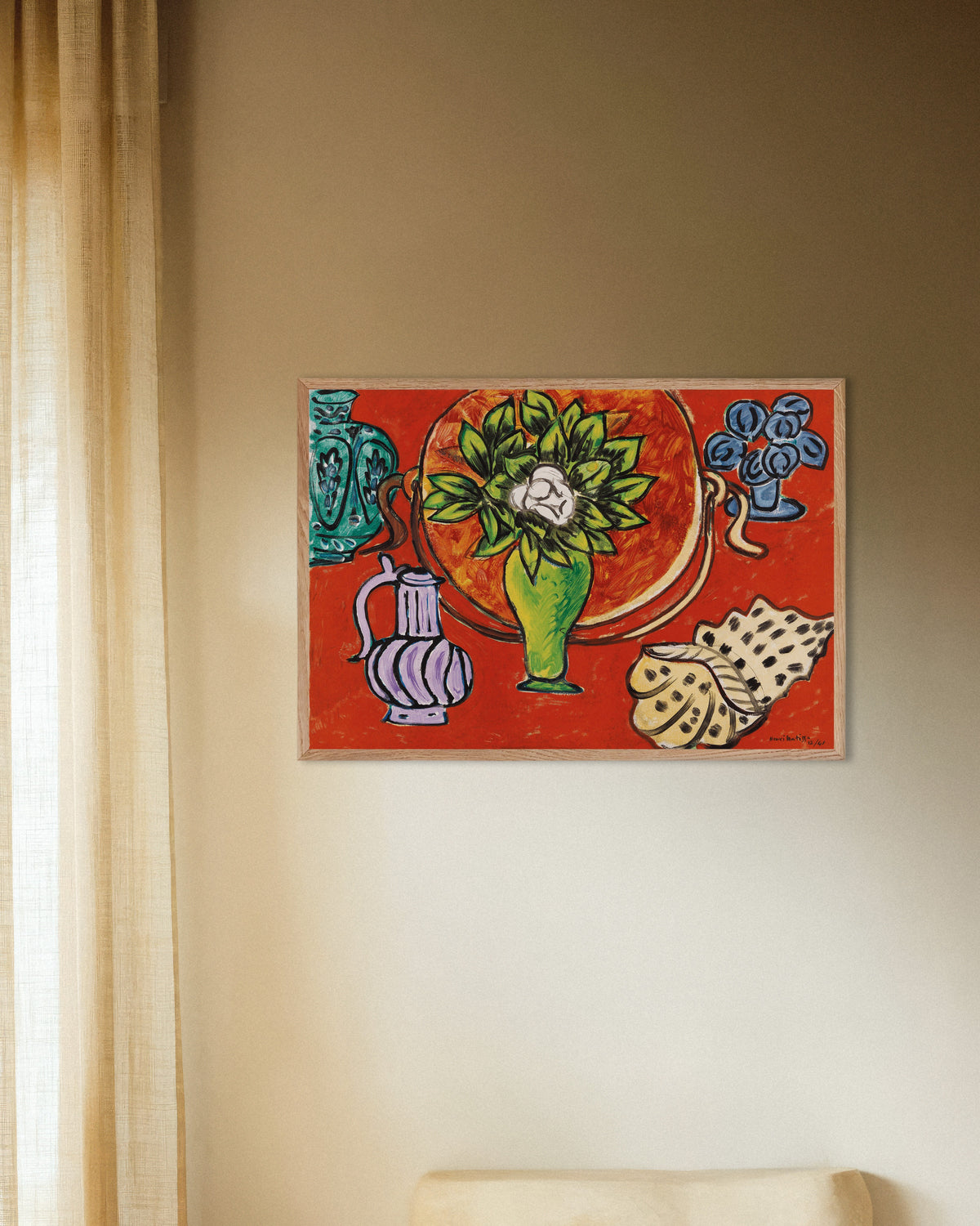 Poster de Natureza-morta com magnólia (1941), de Henri Matisse, com moldura de madeira natural