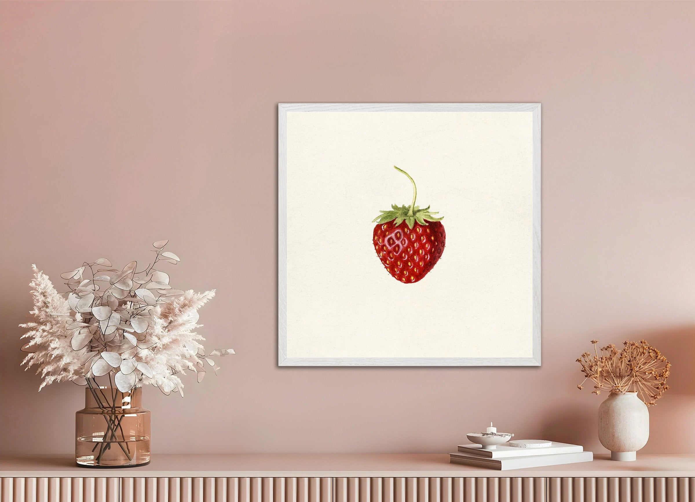 Poster of Strawberry Poster - Watercolor, with white wooden frame