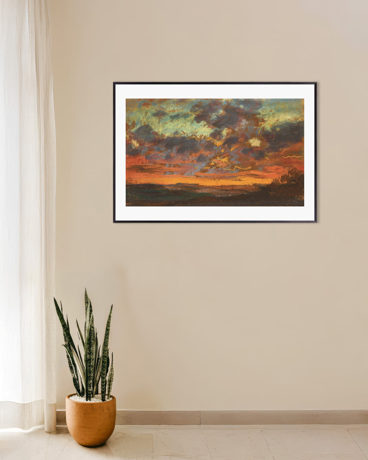 Poster Pôr do Sol (c. 1868), de Claude Monet, com moldura de metal