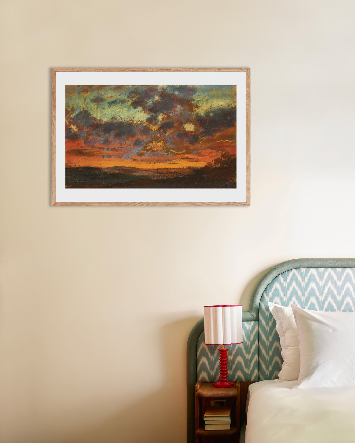 Poster Pôr do Sol (c. 1868), de Claude Monet, com moldura de madeira natural