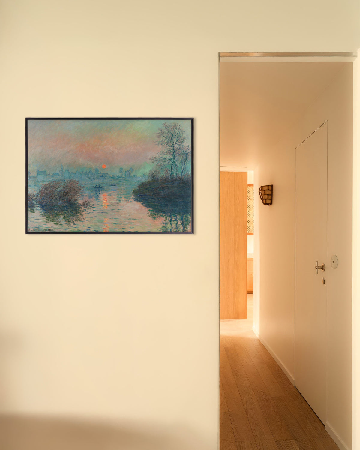 Poster Pôr do Sol no Sena em Lavacourt, Efeito de Inverno (1880), de Claude Monet, com moldura de metal