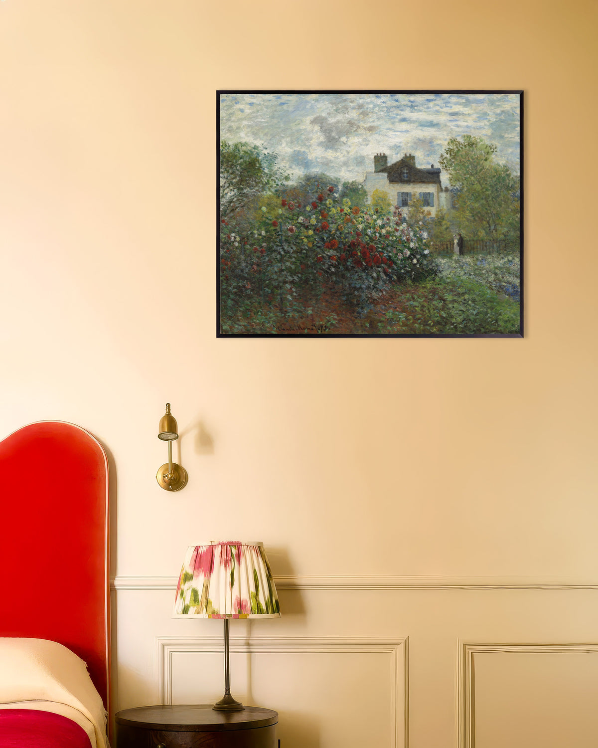 Poster O Jardim do Artista em Argenteuil, um Recanto com Dálias (1873), de Claude Monet, com moldura de metal